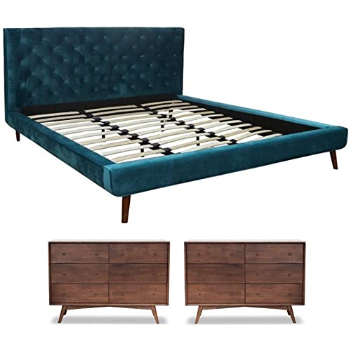 Home Square 3-Piece Queen Bedroom Set - Platform Bed & 2 Wooden Dressers for Modern Home Decor | Perfect for Master Bedroom, Guest Room or Apartment Furniture