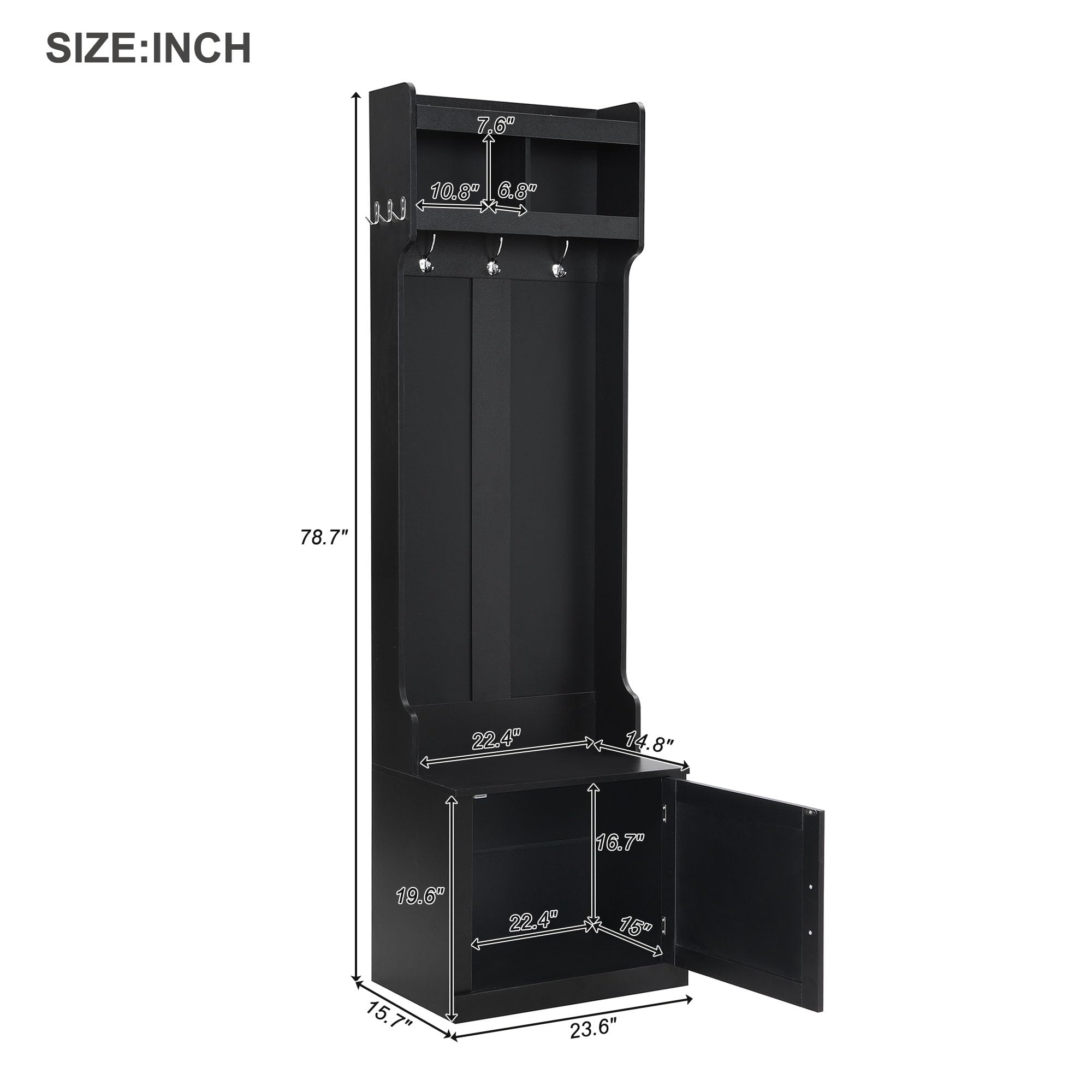 Merax Slim Hall Tree with Storage Bench & Shelves - Entryway Shoe Cabinet with Coat Hooks - Elegant Black Hallway Organizer for Shoes, Coats & Accessories - Perfect for Small Spaces, Apartments & Home Entryways