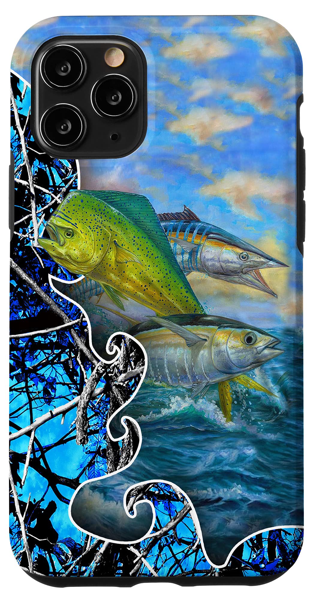 iPhone 11 Pro Case - Blue Camo Fishing Design with Mahi Wahoo Tuna Art, Personalized Gift for Anglers | Perfect for Fishing Trips & Outdoor Adventures