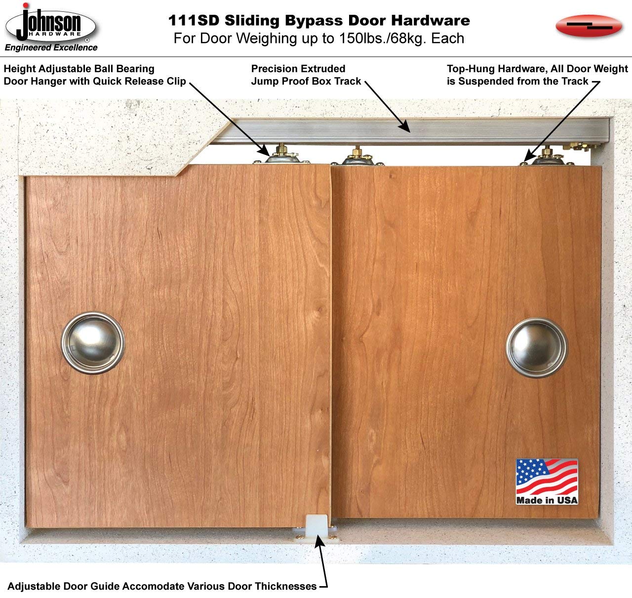 VDOMDOORS 84x80 Inch Sliding Closet Bypass Doors - White Silk Mela 7444 Finish with Rails Hardware Set | Solid Wood Bedroom Wardrobe Doors for Master Closet & Walk-in Closets
