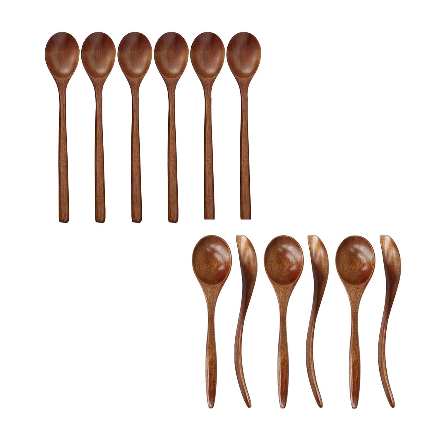 ADLORYEA 6-Piece Handmade Natural Wooden Spoons Set - Eco-Friendly Kitchen Utensils for Cooking, Mixing, Serving Soup, Coffee, Salad, Desserts, Chips, Snacks, Cereal & Fruit - Perfect for Home, Restaurant & Outdoor Picnics