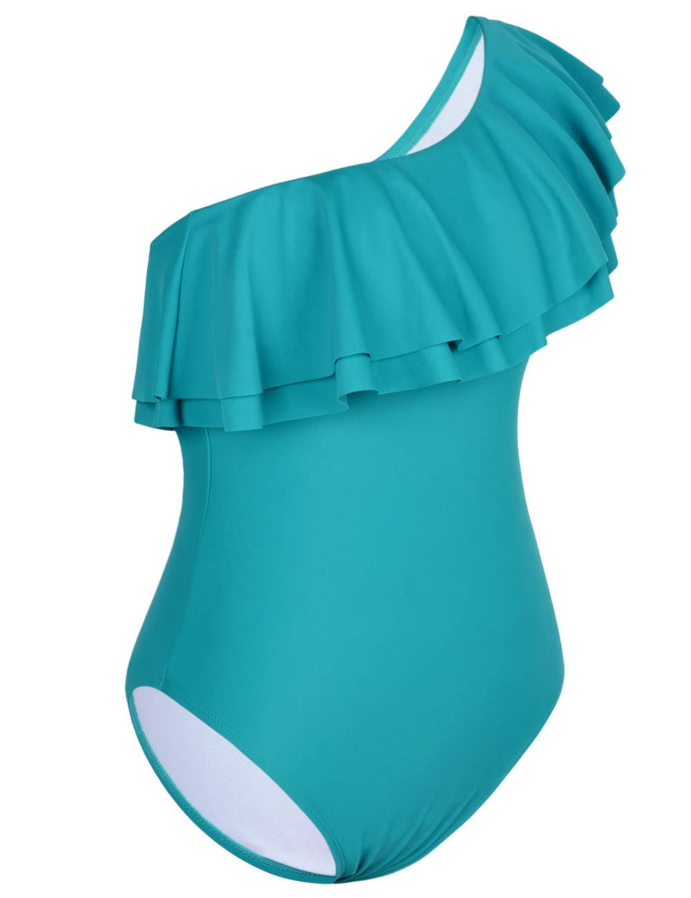 Hilor Women's One Shoulder Asymmetric One Piece Swimsuit with Ruffles - Sexy Bathing Suit for Pool, Beach & Vacation