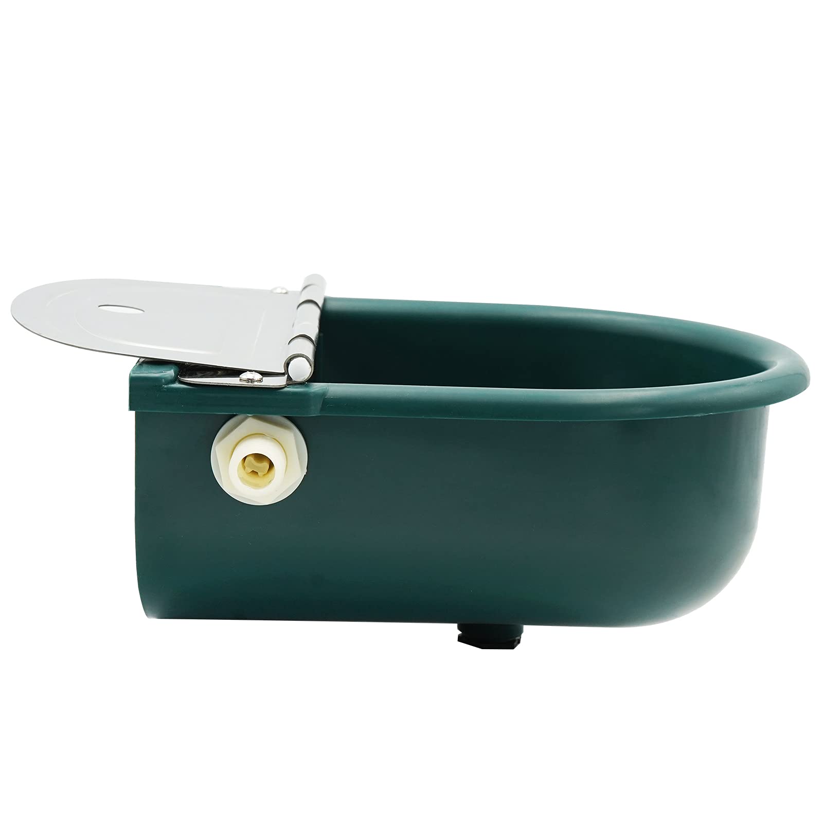 Automatic Waterer Bowl for Horses, Dogs, Sheep, Cows & Pigs - Large Plastic Animal Water Feeder with Float Valve & Drain Plug (Dark Green) - Ideal for Barns, Stables & Outdoor Farms
