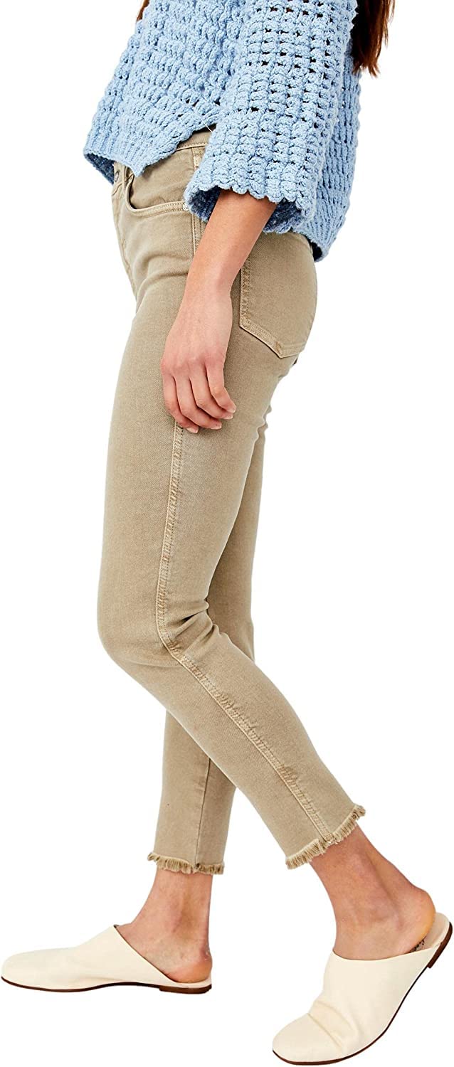 Free People Women’s Frayed-Hem Skinny Jeans Jegging in Sage Green - Size 24 | Stretch Denim Pants for Casual Wear & Everyday Outfits