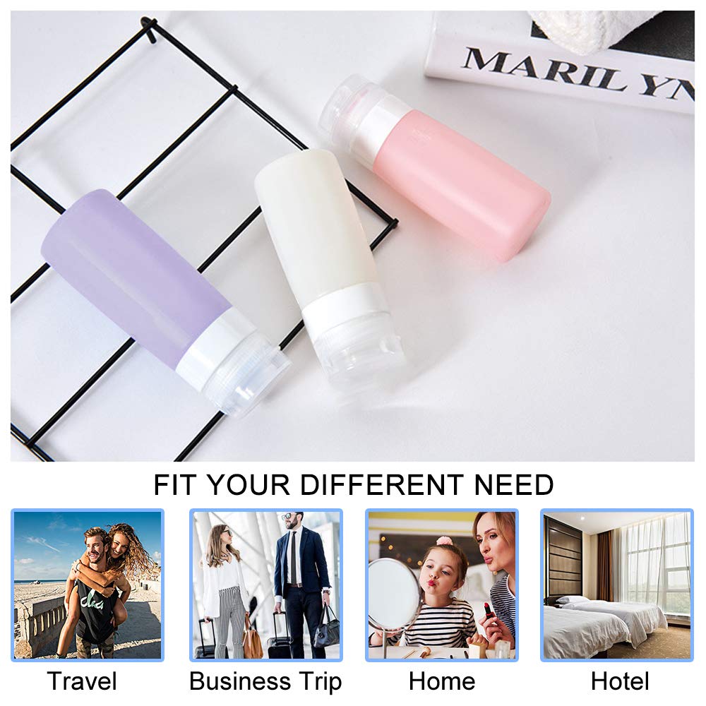 Leak Proof Silicone Travel Bottles Set - TSA Approved Refillable Toiletry Containers for Shampoo, Lotion & Conditioner (Includes Travel Bag) - Perfect for Air Travel, Camping & Outdoor Adventures