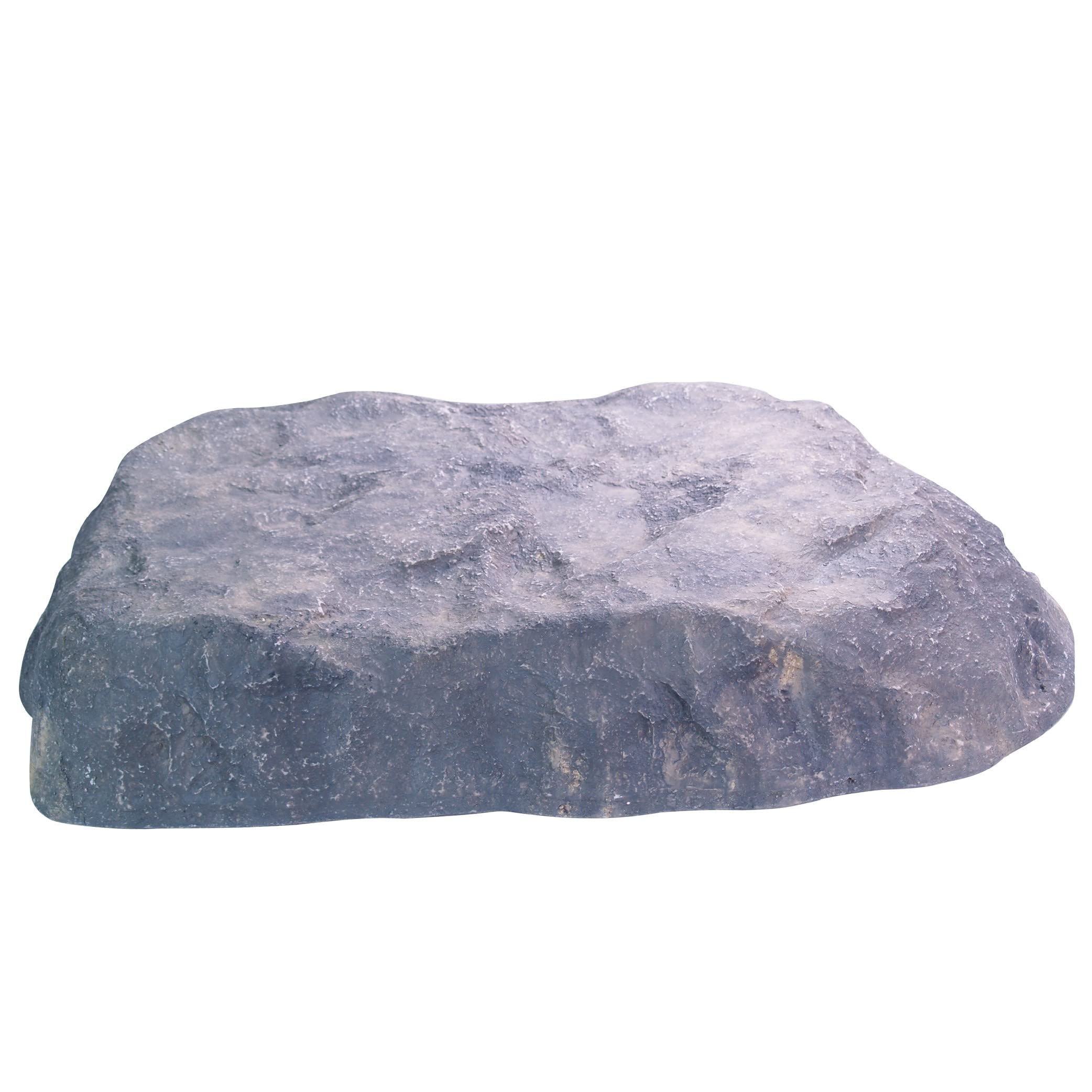 CrystalClear TrueRock Outdoor Faux Flat Rock Cover - Medium Size Grey Fiberglass Artificial Landscape Enclosure | Realistic Natural Texture Fake Decorative Rock for Yard, Garden & Pool Area Protection