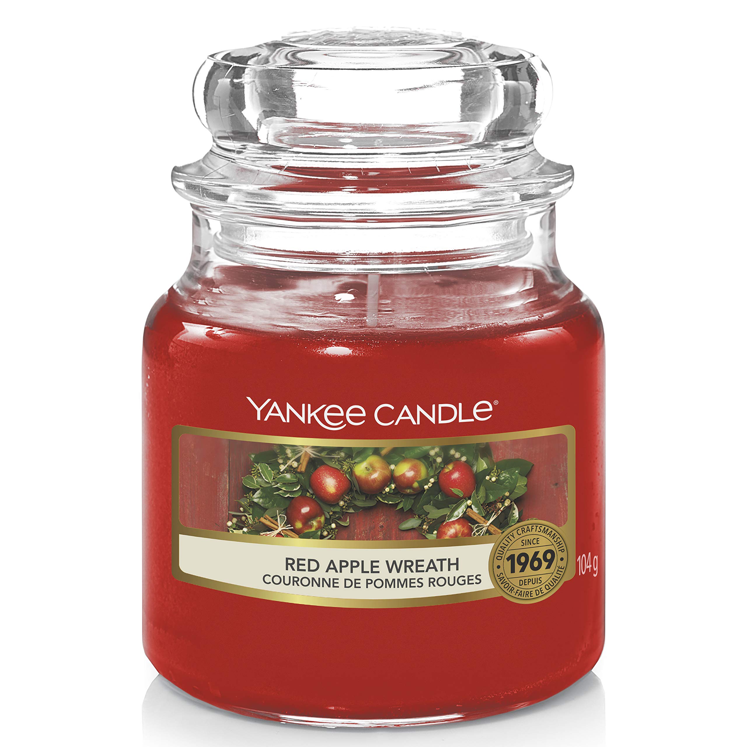 Yankee Candle Red Apple Wreath Small Jar Candle - 3.7oz Scented Candle for Home, Fall Decor & Cozy Autumn Ambiance