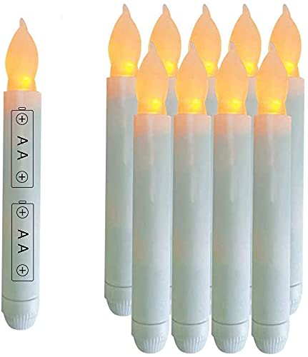 6.5 Inch LED Battery Operated Taper Candles - Set of 12 Realistic Flickering Flameless Candles with Warm Yellow Glow, Dripless & Handheld for Wedding, Church, Christmas, Halloween Decorations - Perfect for Centerpieces, Tablescapes & Romantic Ambiance