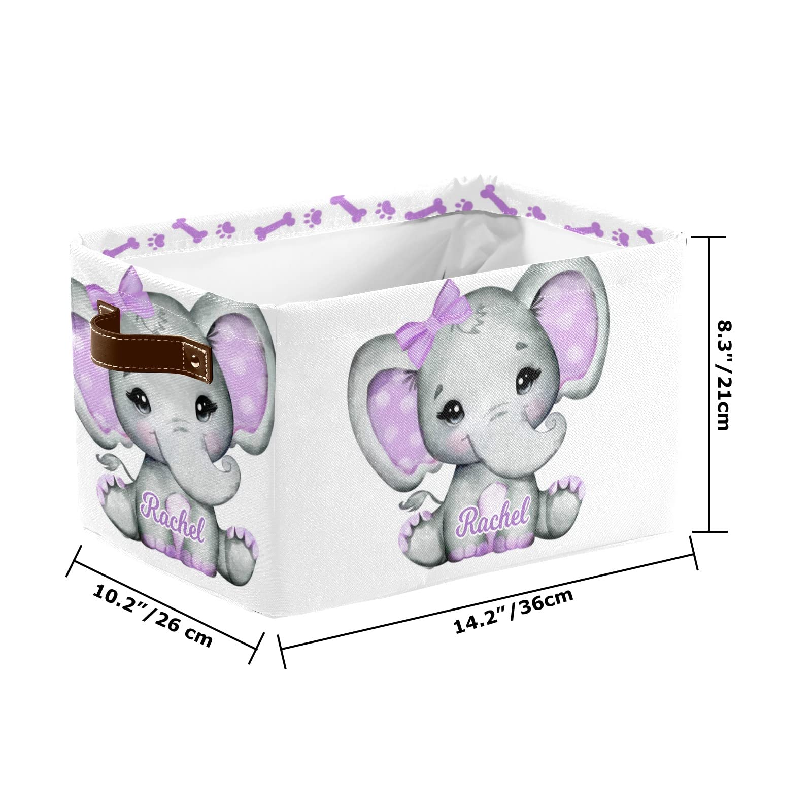 Purple Elephant Dog Paw Personalized Storage Bins - Durable Cube Organizer with Handles for Shelves, Wardrobe & Nursery - Perfect for Toy Organization & Home Decor (1 Pack)