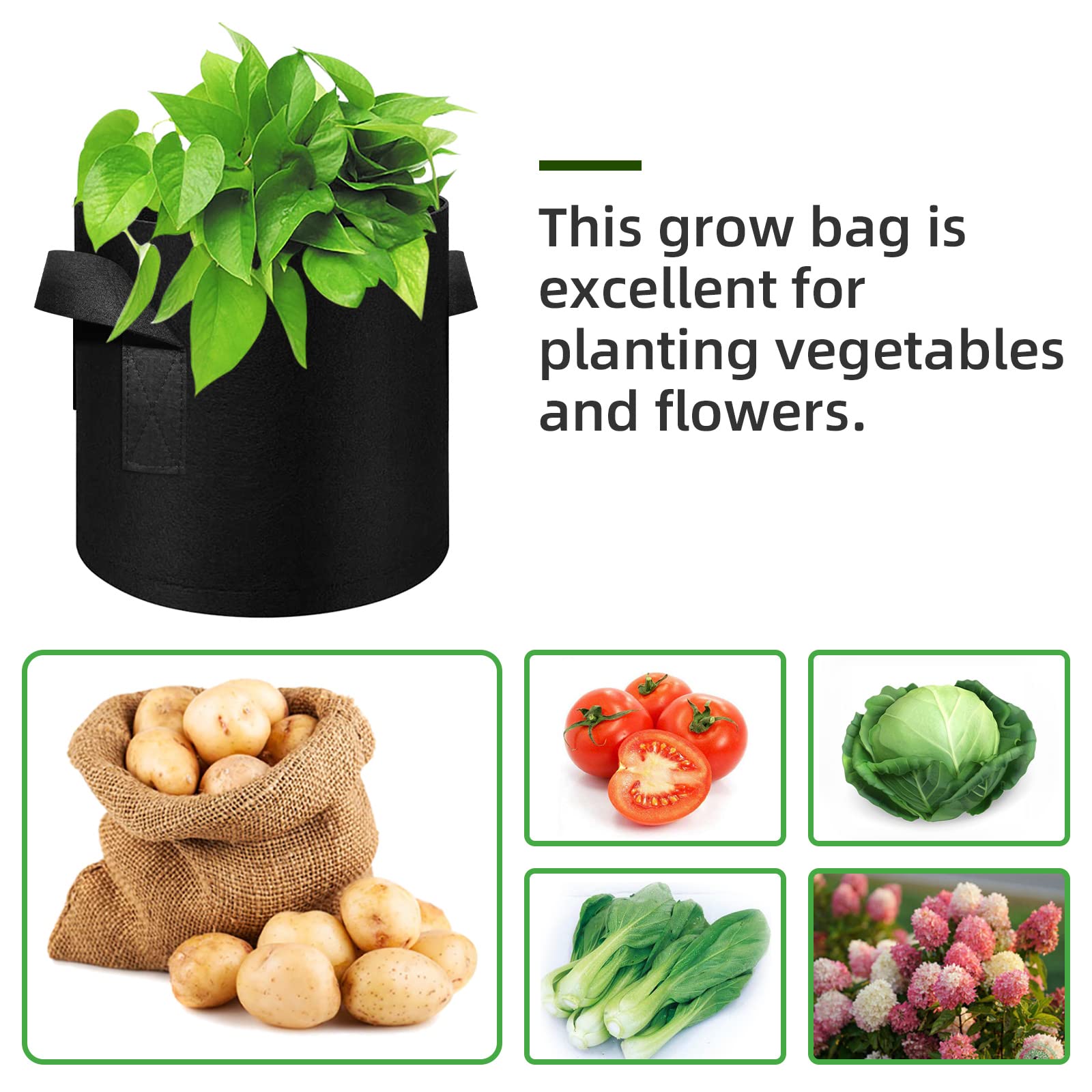 12-Pack 5 Gallon Thickened Nonwoven Fabric Plant Grow Bags with Handles - Durable Garden Planter Pots for Vegetables, Flowers, Fruits & Outdoor Plants (Black) - Perfect for Raised Bed Gardening, Container Planting & Urban Farming