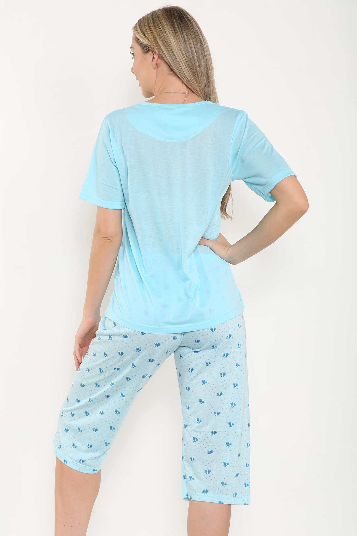 Coombb® Women's Cotton Blend Pajama Set - Short Sleeve Top & Cropped Pants for Sleepwear, Loungewear & Relaxation at Home | Soft & Comfortable Nightwear for Women