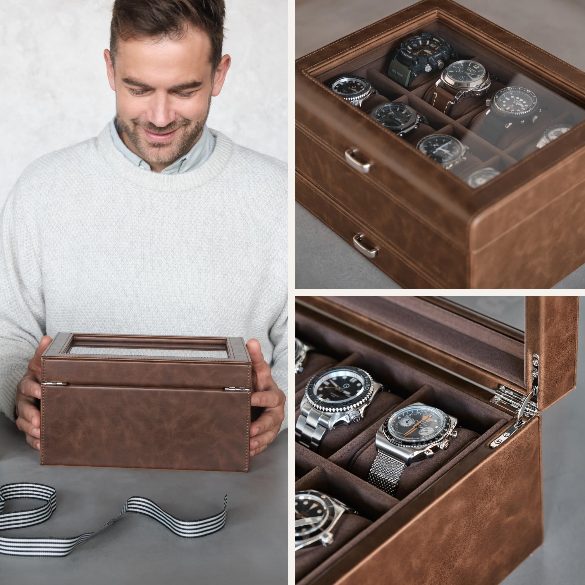Premium 8-Slot Watch Box with Drawer - Luxury Watch Storage for Men | Perfect for Travel & Display