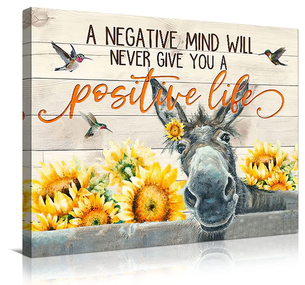 Rustic Farm Cow Wall Art with Sunflowers - Country Themed Canvas Print for Home Decor | Inspirational Farmhouse Painting for Living Room, Bedroom & Kitchen