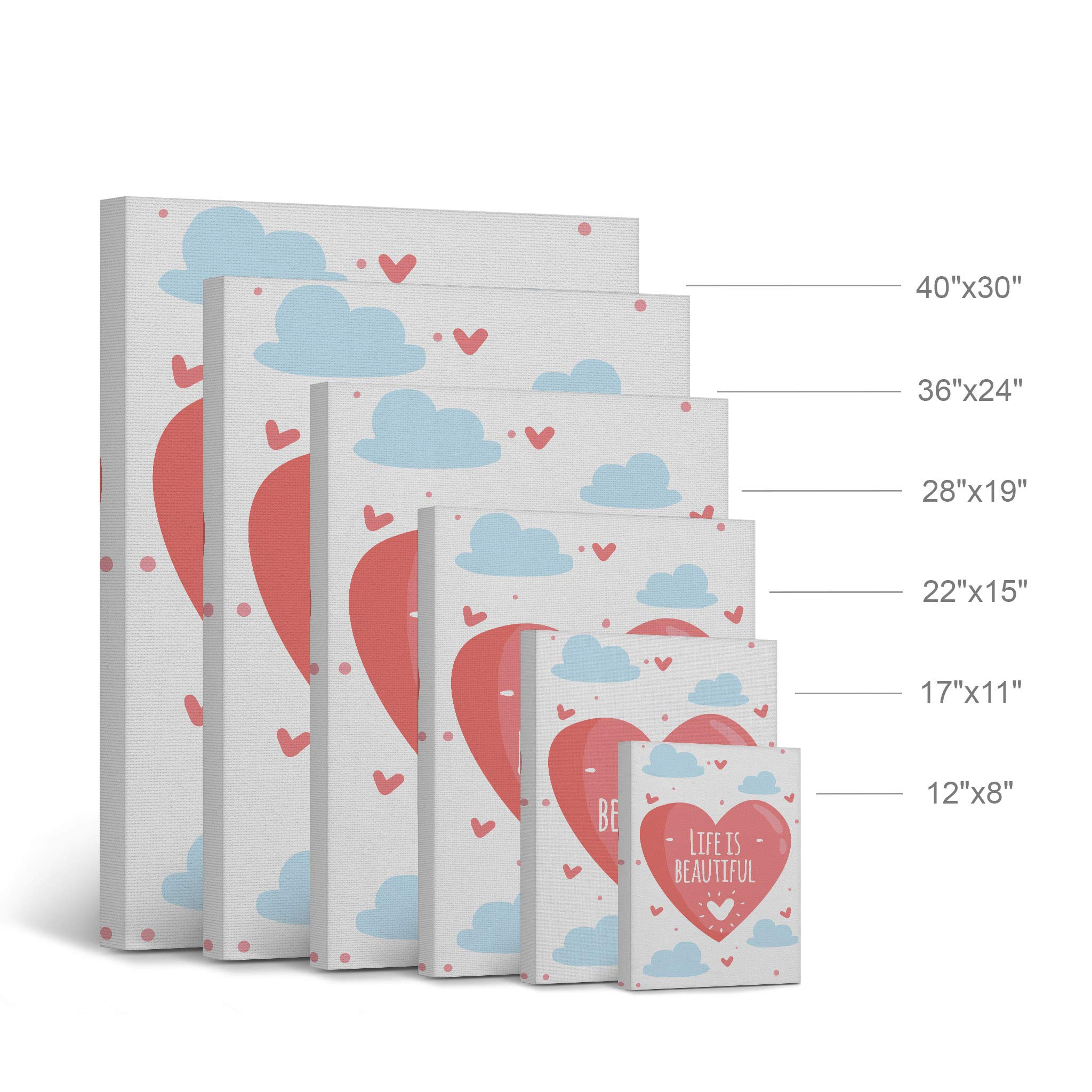 Life is Beautiful Let's Smile Motivational Quote 2-Piece Canvas Wall Art Set - Heart Design for Kids Room Decor, Nursery, Baby Boy & Girl Bedroom - Made in USA (40x30 Inches, Rolled) - Perfect for Birthday Gifts & Nursery Wall Decor