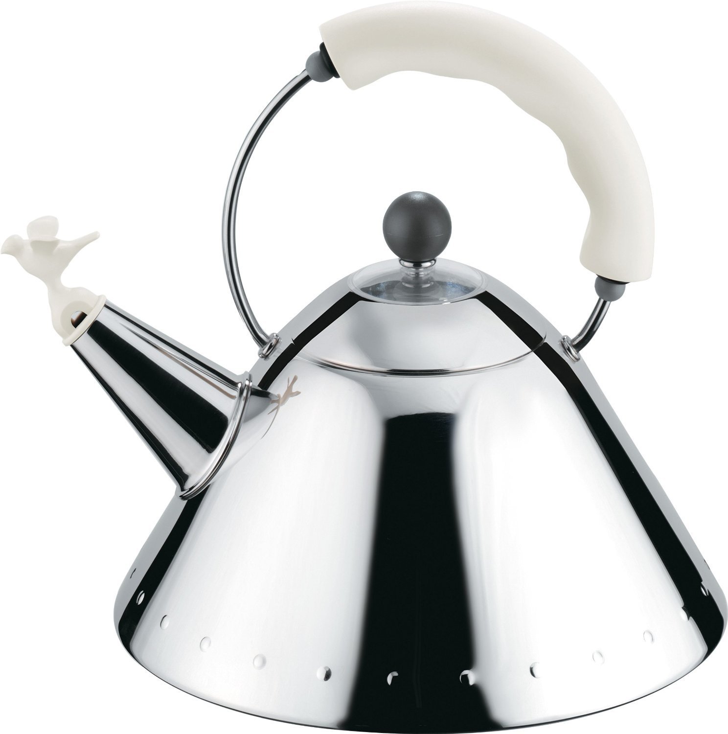 Alessi 9093 Stainless Steel Kettle with White Handle - Elegant Tea & Coffee Boiler for Home & Office Use