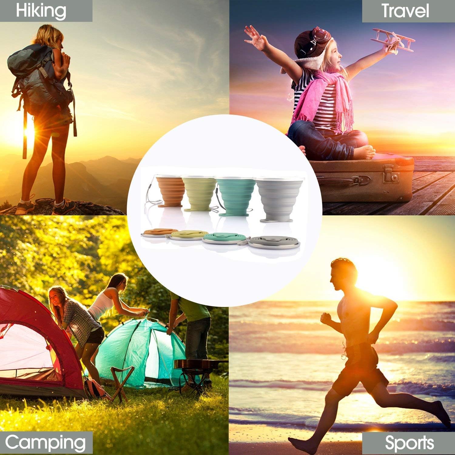 YAPROMO Collapsible Travel Cup - Reusable Silicone Folding Water Cup with Lid | Portable Drinking Mug for Camping, Hiking, Picnics & Outdoor Adventures | BPA-Free Telescopic Tumbler for Hot & Cold Beverages