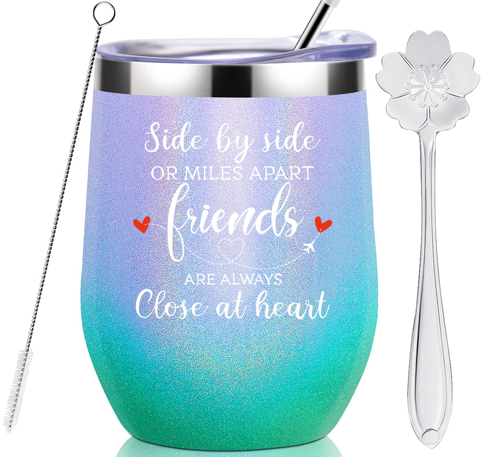 KOOLDRINK Insulated Wine Tumbler with Straw 12OZ - Best Long Distance Friendship Gifts for Women, Best Friend Birthday & Christmas Present - Multicolor Travel Cup for Coffee, Wine & Cold Drinks