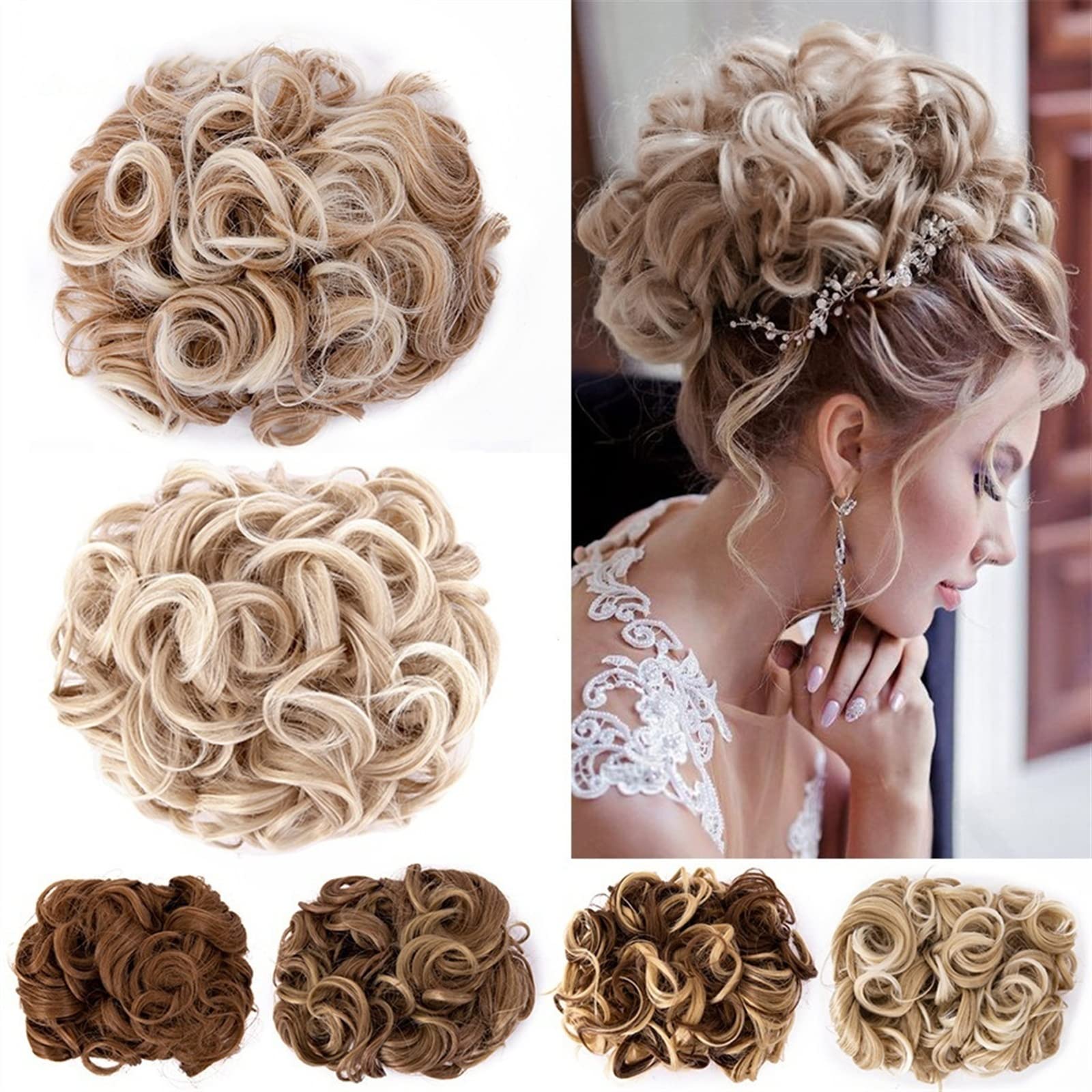 VIORED Synthetic Messy Bun Hair Extensions - Clip-In Wavy Curly Hair Bun with Comb for Women | 130M# Color | Perfect for Parties, Weddings & Everyday Styling