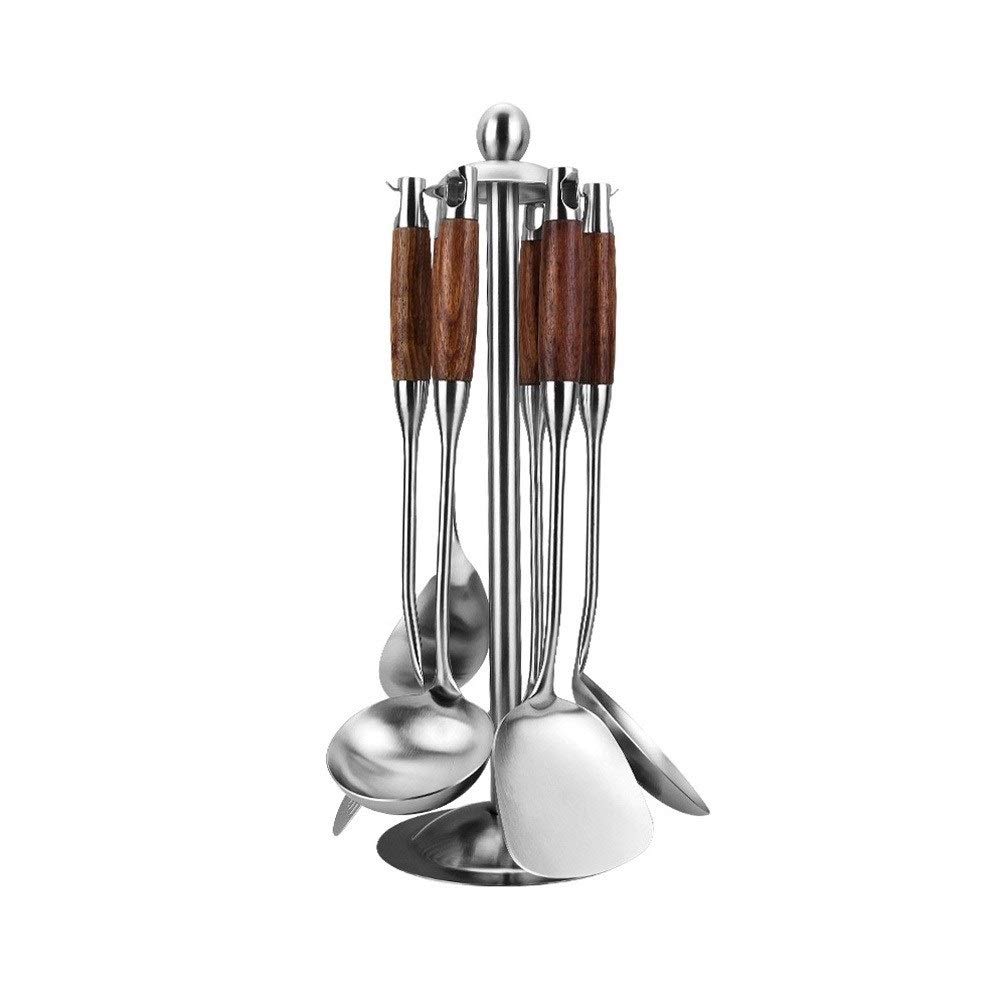 Premium 7-Piece Stainless Steel Spatula Set with Wooden Handle - 304 Kitchen Utensil Set with Holder for Cooking, Baking & Grilling - Perfect for Home Chefs & Professional Kitchens