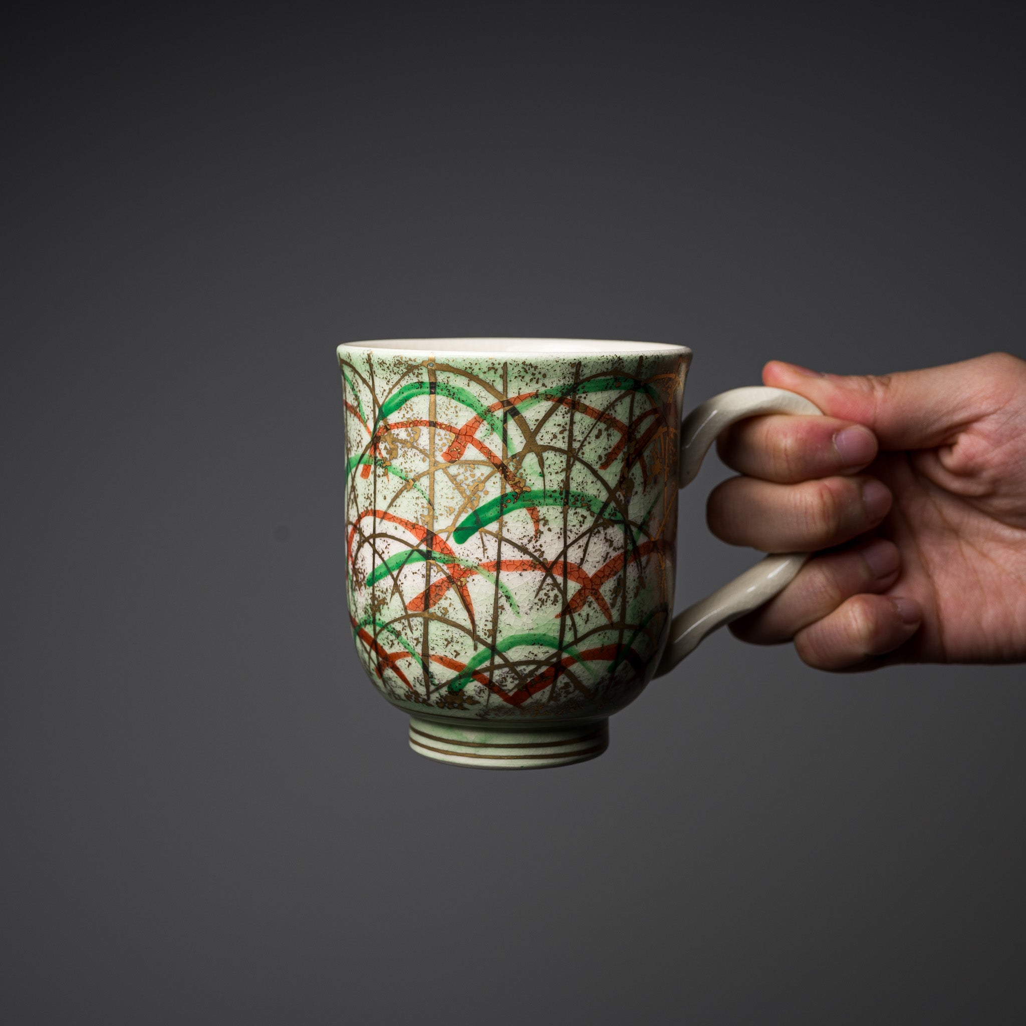 Handmade Kyo Kiyomizu Ware Ceramic Mug - Bokashi Musashino Green Japanese Tea Cup | Authentic Kyoto Pottery for Matcha, Coffee & Daily Use