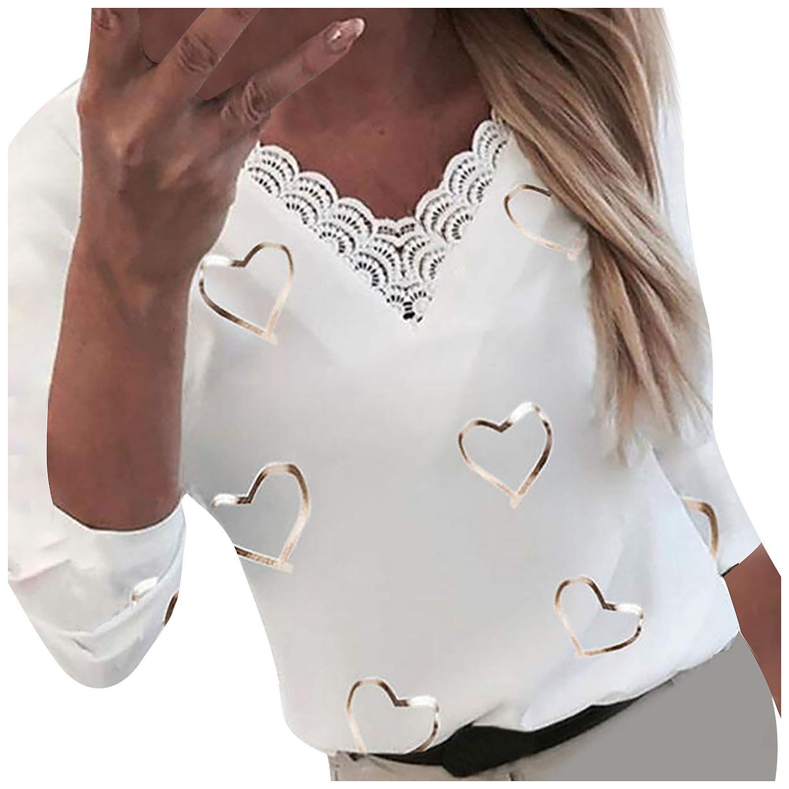 Elegant Vintage Lace V-Neck Long Sleeve Blouse for Women - Plus Size Floral Tunic Top & Graphic Tee - Perfect for Office Wear, Date Nights & Casual Outfits
