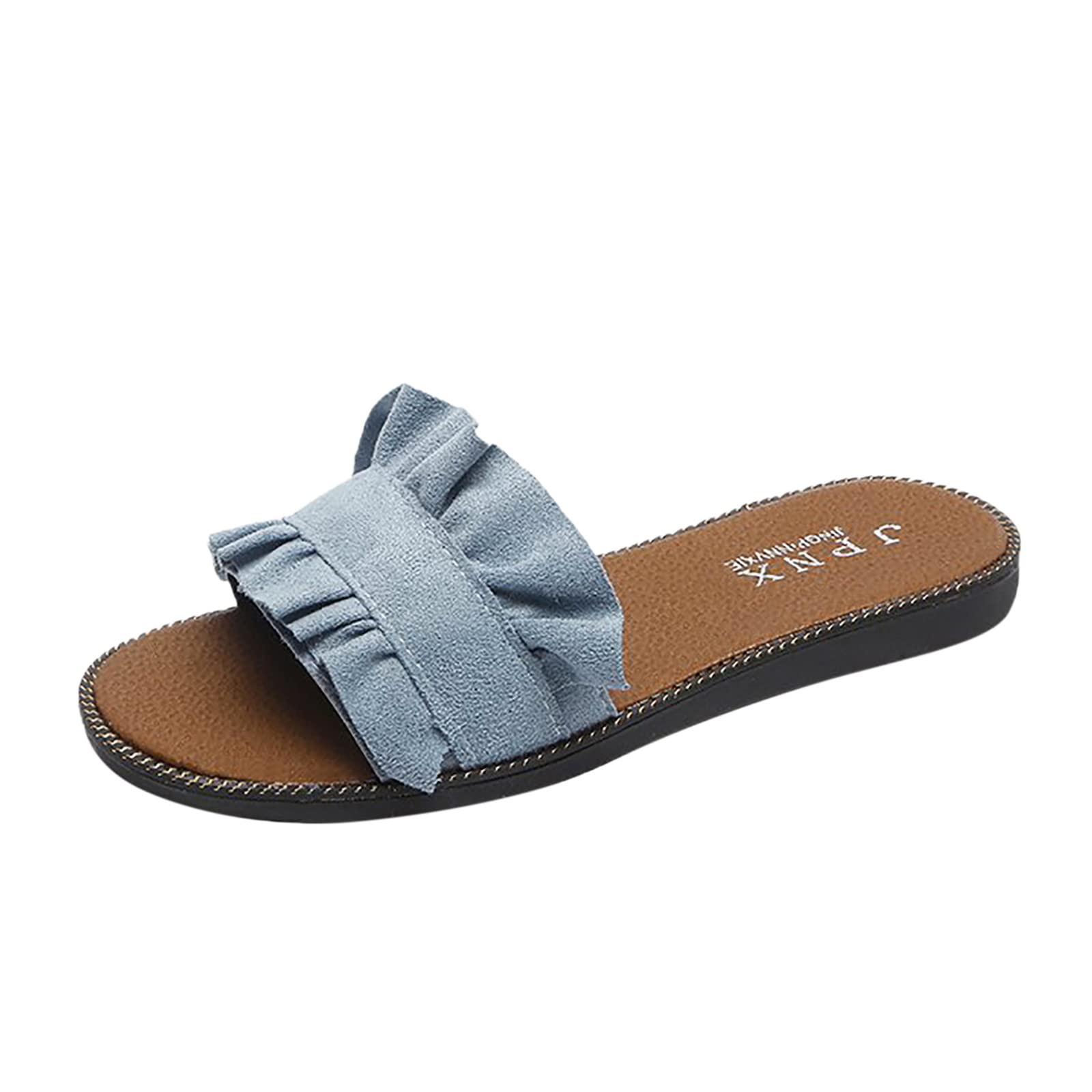 Women's Comfortable Slip-On Roman Sandals - Breathable Summer Slippers for Outdoor Walking, Beach & Casual Wear (Blue, Size 7.5) | Perfect for Vacation, Poolside & Everyday Errands