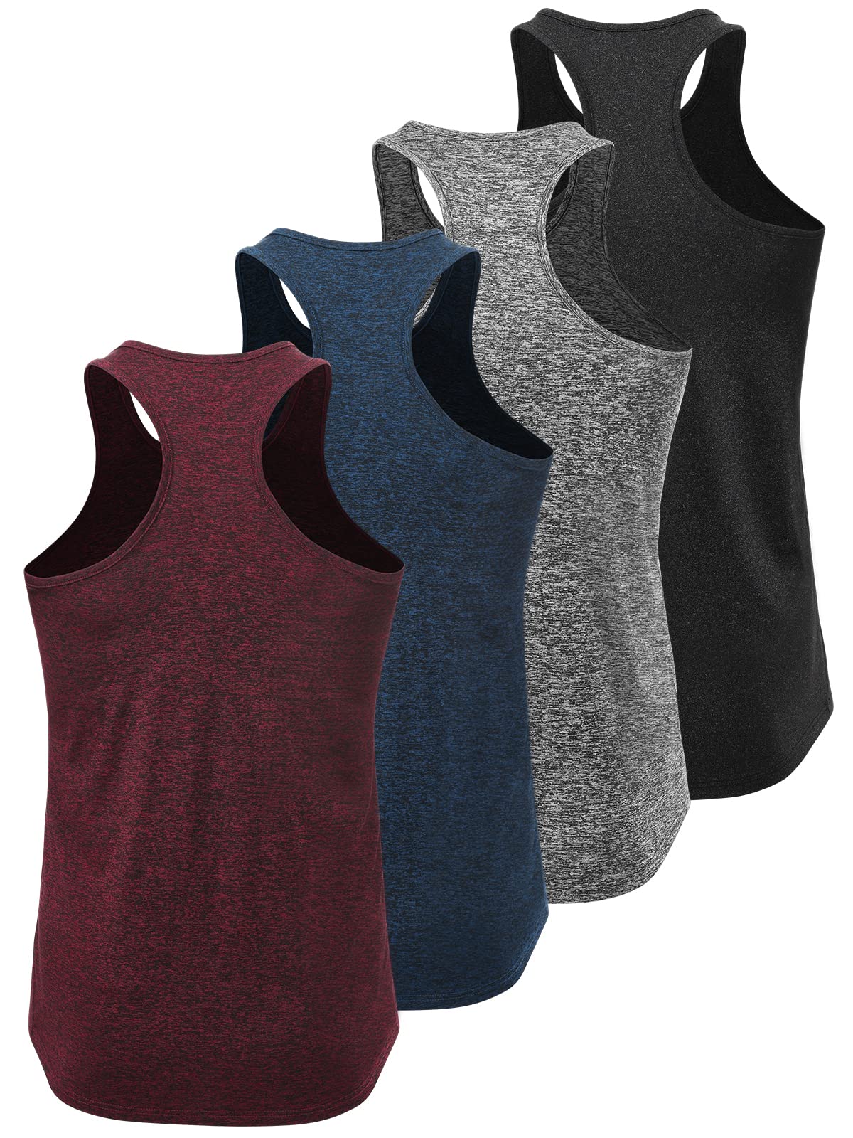 ROSYLINE Men's Workout Tank Tops - 4 Pack Moisture Wicking Dry Fit Y-Back Sleeveless Shirts for Gym, Running & Training - Breathable Muscle Tank Tops for Active Men