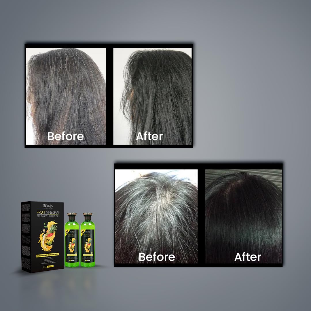 PRO ADS Proads Ammonia-Free Fruit Vinegar Hair Dye Gel - Natural Black Color for Men & Women | 10-Minute Instant Hair Coloring | 1000ml | Perfect for Home Use, Salon Styling & Quick Touch-Ups