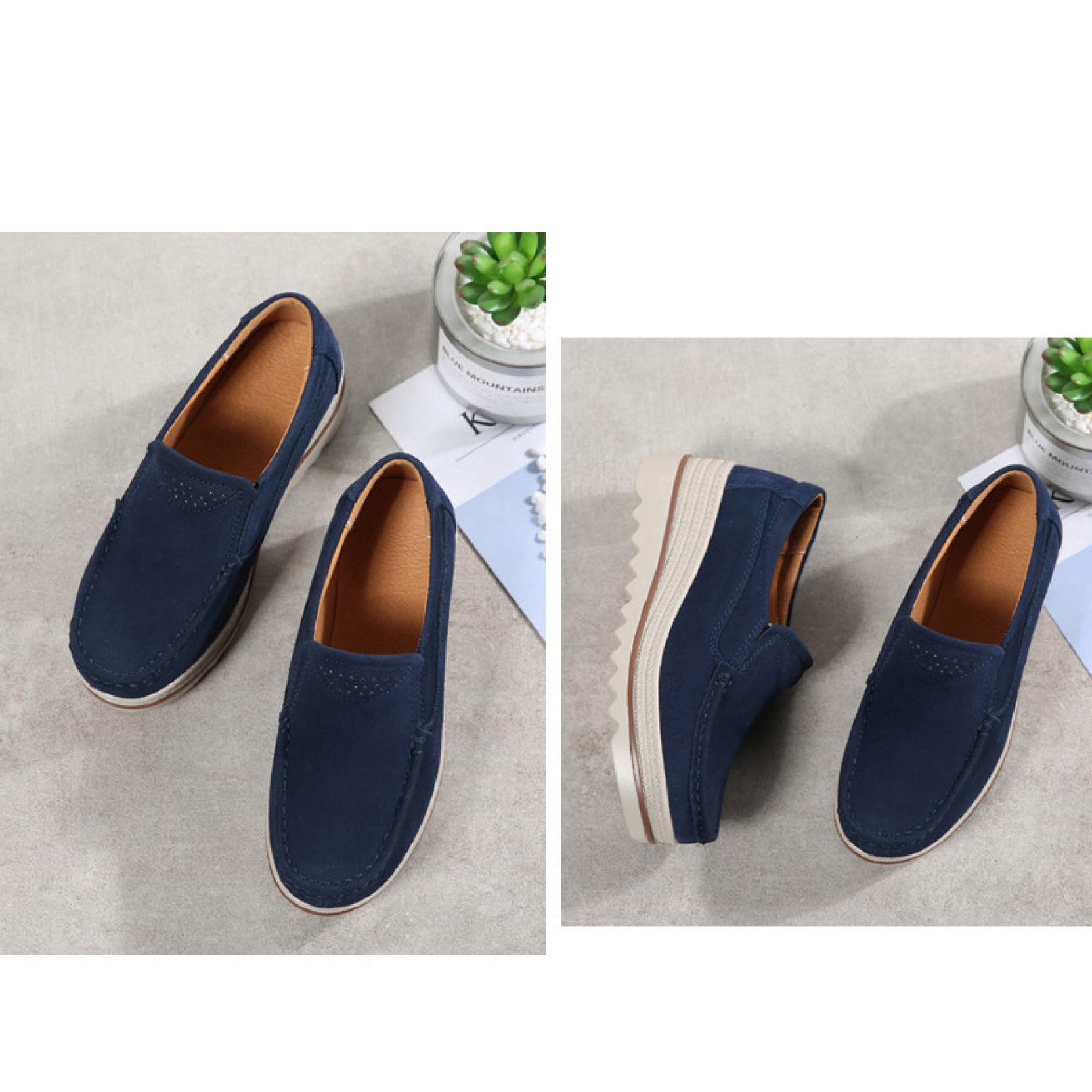Women's Non-Slip Faux Suede Wedge Platform Loafers - Comfortable Slip-On Moccasin Boat Shoes with Thick Sole for Work, Travel & Casual Wear