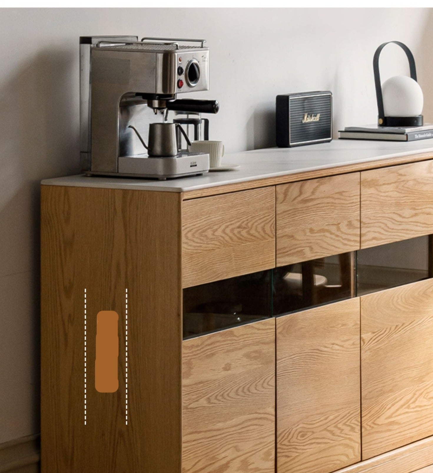 Oak Solid Wood Nordic Sideboard with Slate Top - Modern Buffet Cabinet for Dining Room, Living Room & Entryway Storage