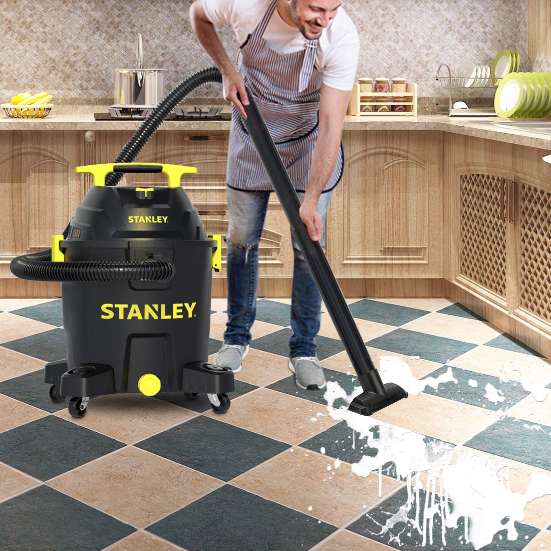 STANLEY 10 Gallon Wet Dry Vacuum Cleaner | 6 Peak HP Poly Built-in Drain Shop Vac Blower | Powerful Suction for Garage, Workshop & Home Cleaning | Multi-Functional for Dust, Debris & Liquid Pickup
