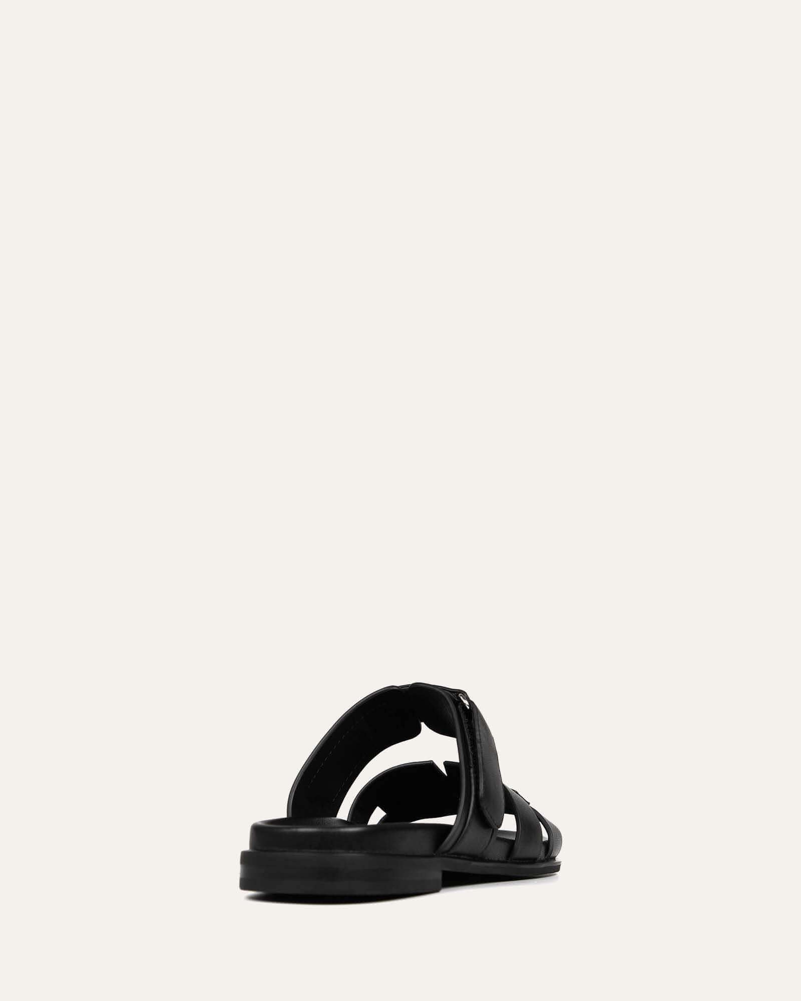 Hendix Black Leather Flat Slides for Women & Men - Comfortable Casual Summer Sandals for Walking, Beach, Pool, and Home Use