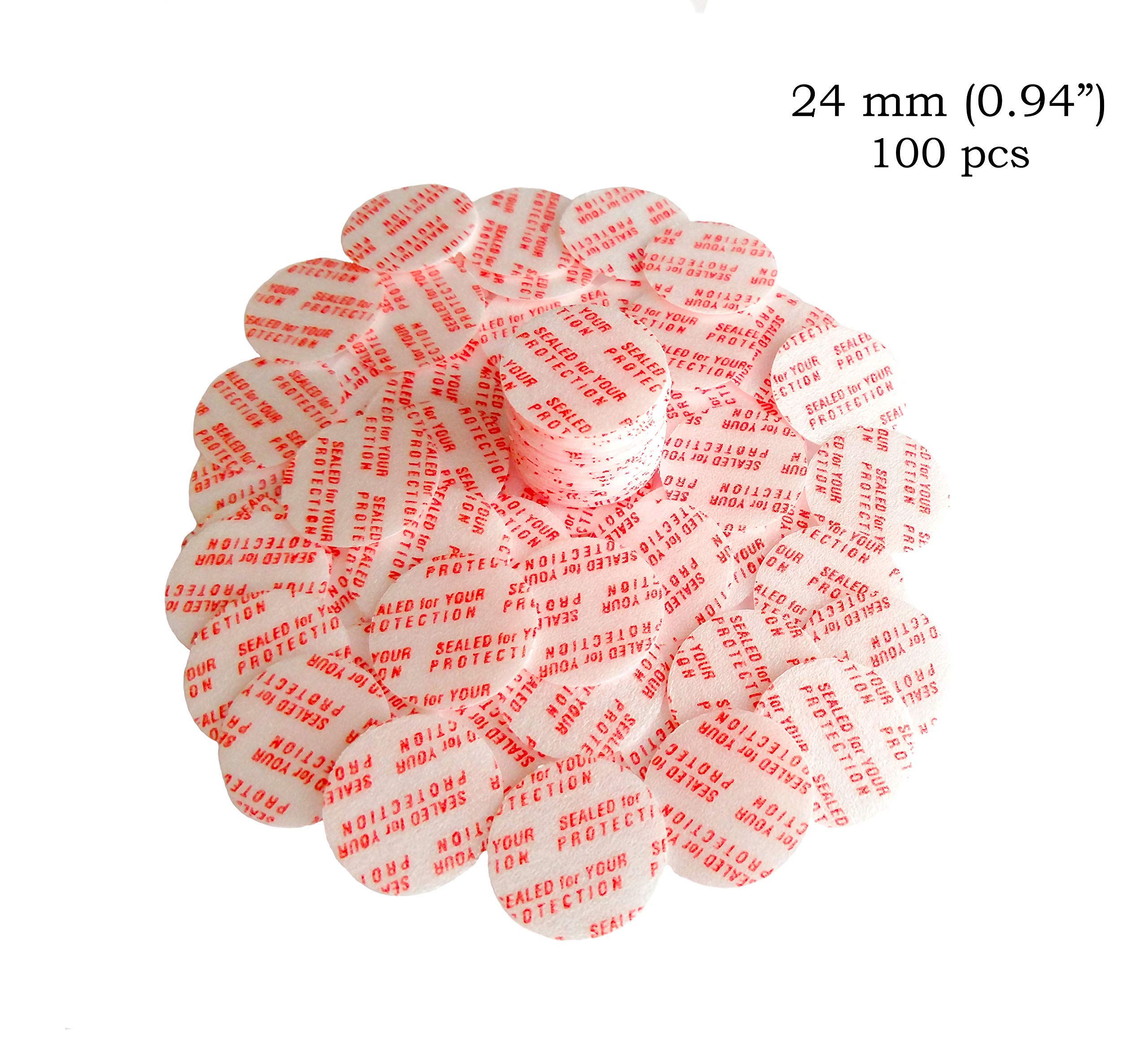 Torque Activated Pressure Sensitive Seals Cap Liners - 24mm (0.94 Inch) 100 Pack - Heat Induction Free Bottle Seals for Glass & Plastic Containers - Food Safe, Leak Proof Packaging Supplies - Ideal for Home Brewing, Essential Oils, Cosmetics and Pharmaceutical Storage - Made in USA