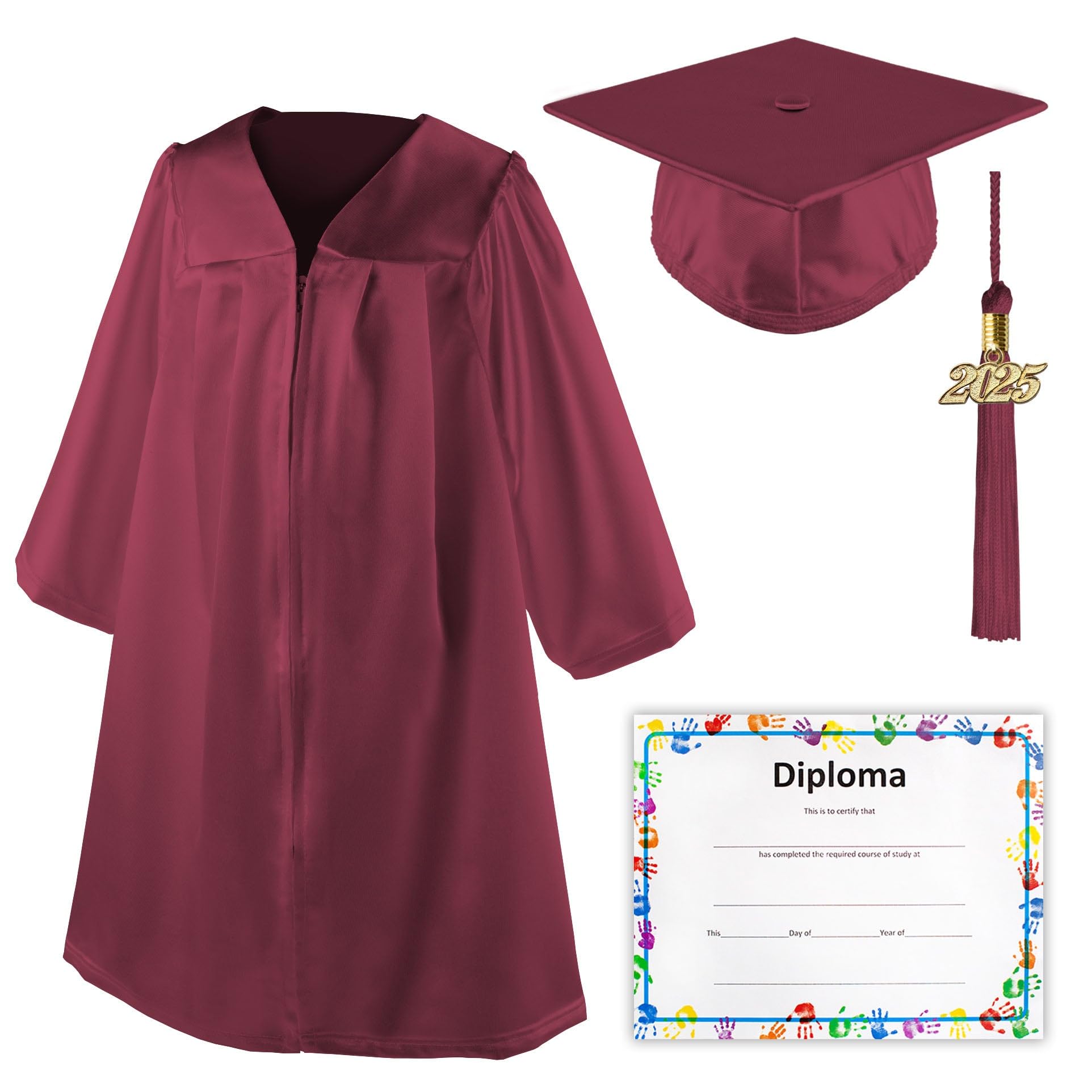 Shiny Kindergarten Preschool Graduation Cap & Gown Set with Matching Tassel & Diploma Certificate - Perfect for Preschool Graduation Ceremonies, Photo Shoots & Special Milestone Celebrations