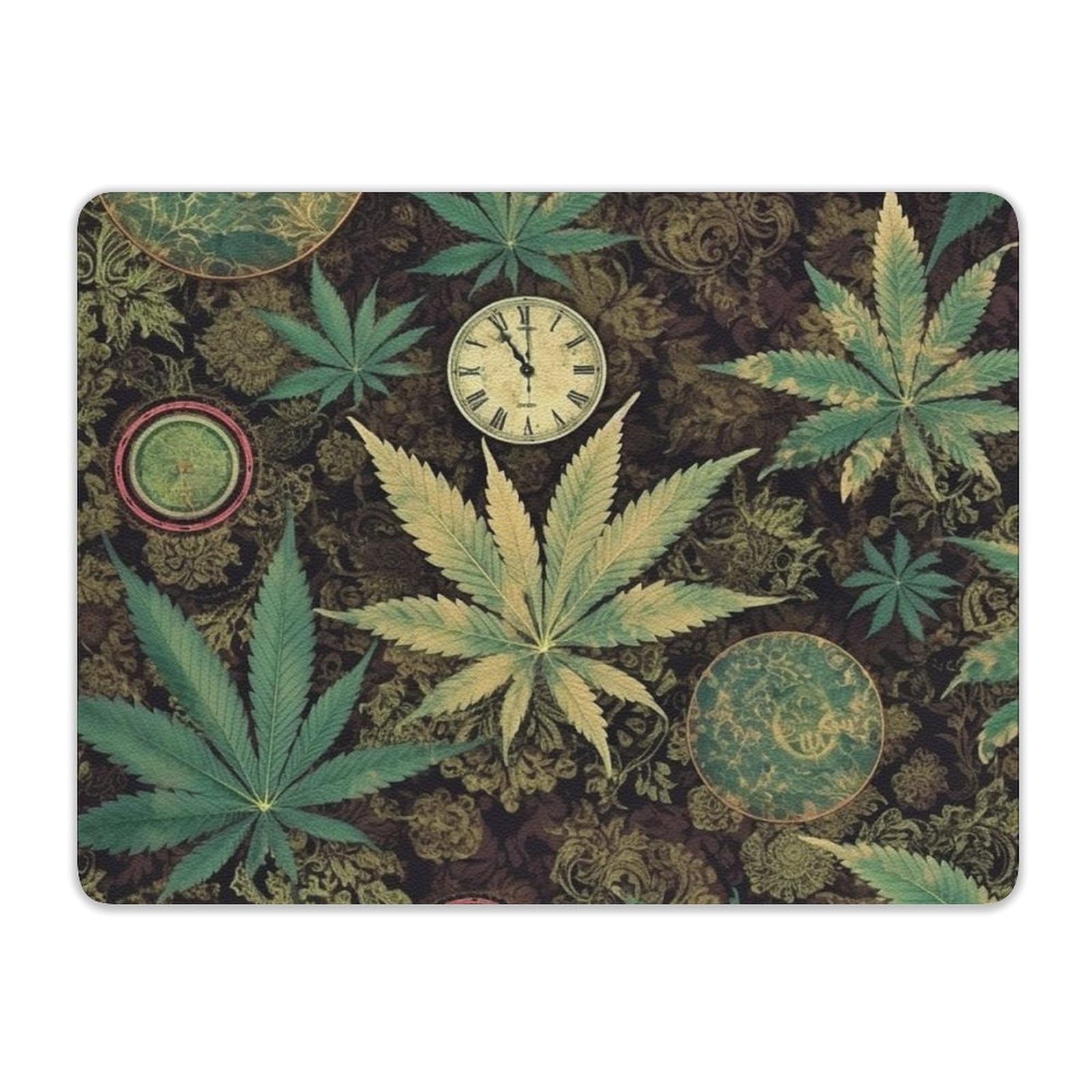 Personalized Leather Anti-Slip Mouse Pad with Puff in Time Weed Design - Perfect for Gaming, Office & Home Use
