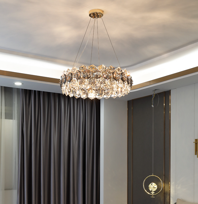 Modern LED Crystal Chandelier - Round Pendant Light Fixture for Dining Room, Living Room & Bedroom Ceiling Decor