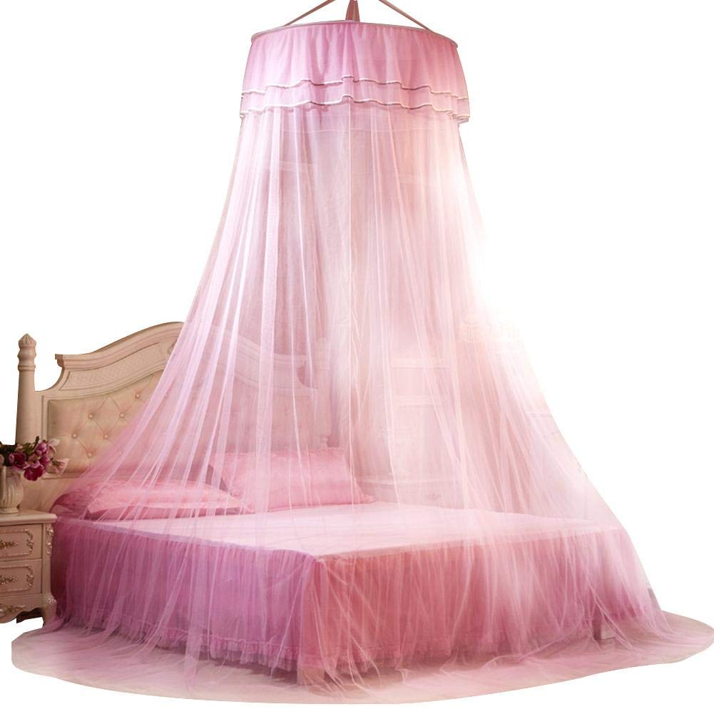 Jeankak Round Princess Lace Style Polyester Canopy Bed Curtain - Breathable Mosquito Net for Bedroom, Home Decor (Pink) | Perfect for Girls' Room, Nursery, Wedding Decor & Romantic Bedroom Setting