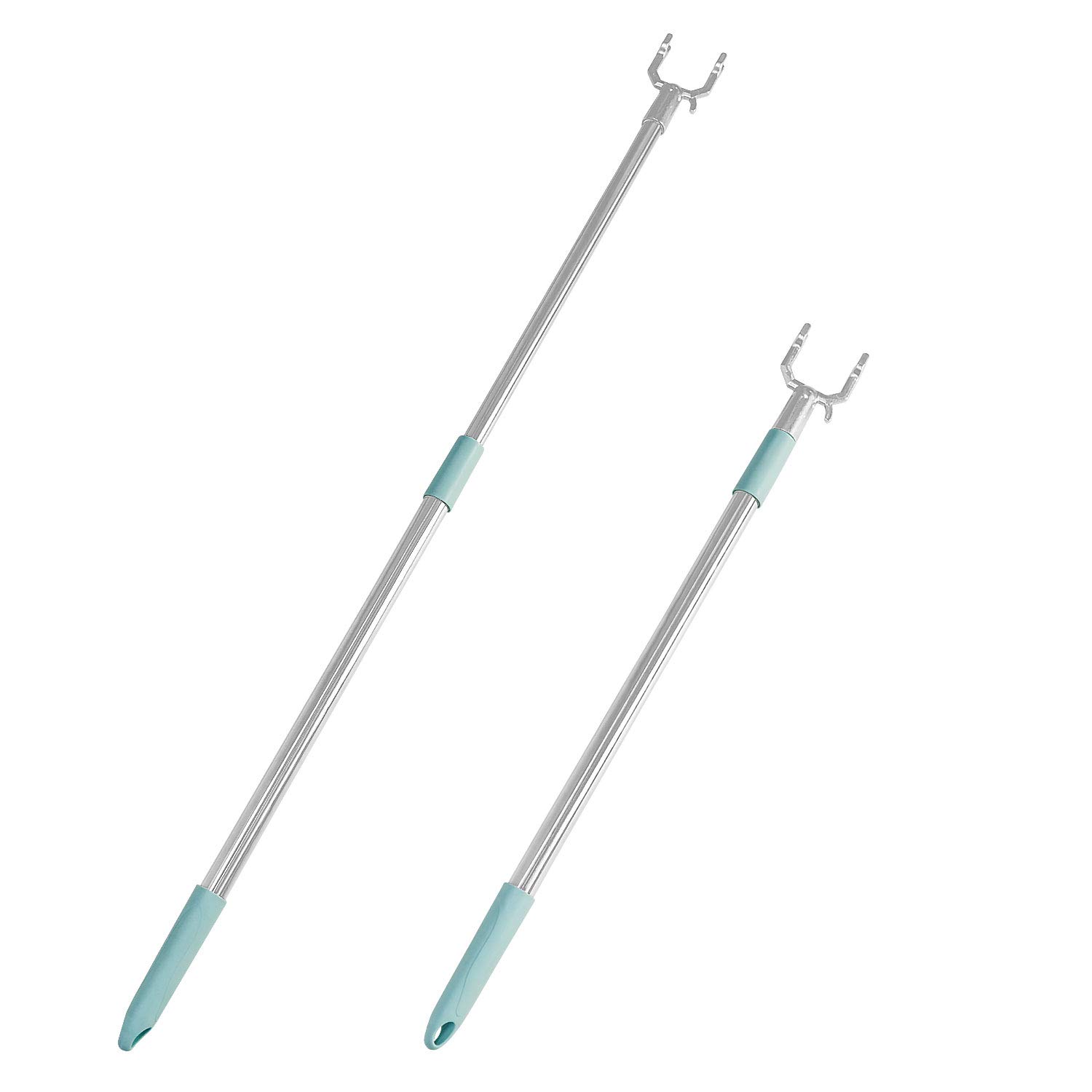 Telescoping Closet Hook Pole - 41 Inch Extendable Long Reach Stick with Utility Hook for Clothesline, High Shelves & Ceiling Fans (Light Blue) - Perfect for Laundry Rooms, Closets & Hard-to-Reach Areas