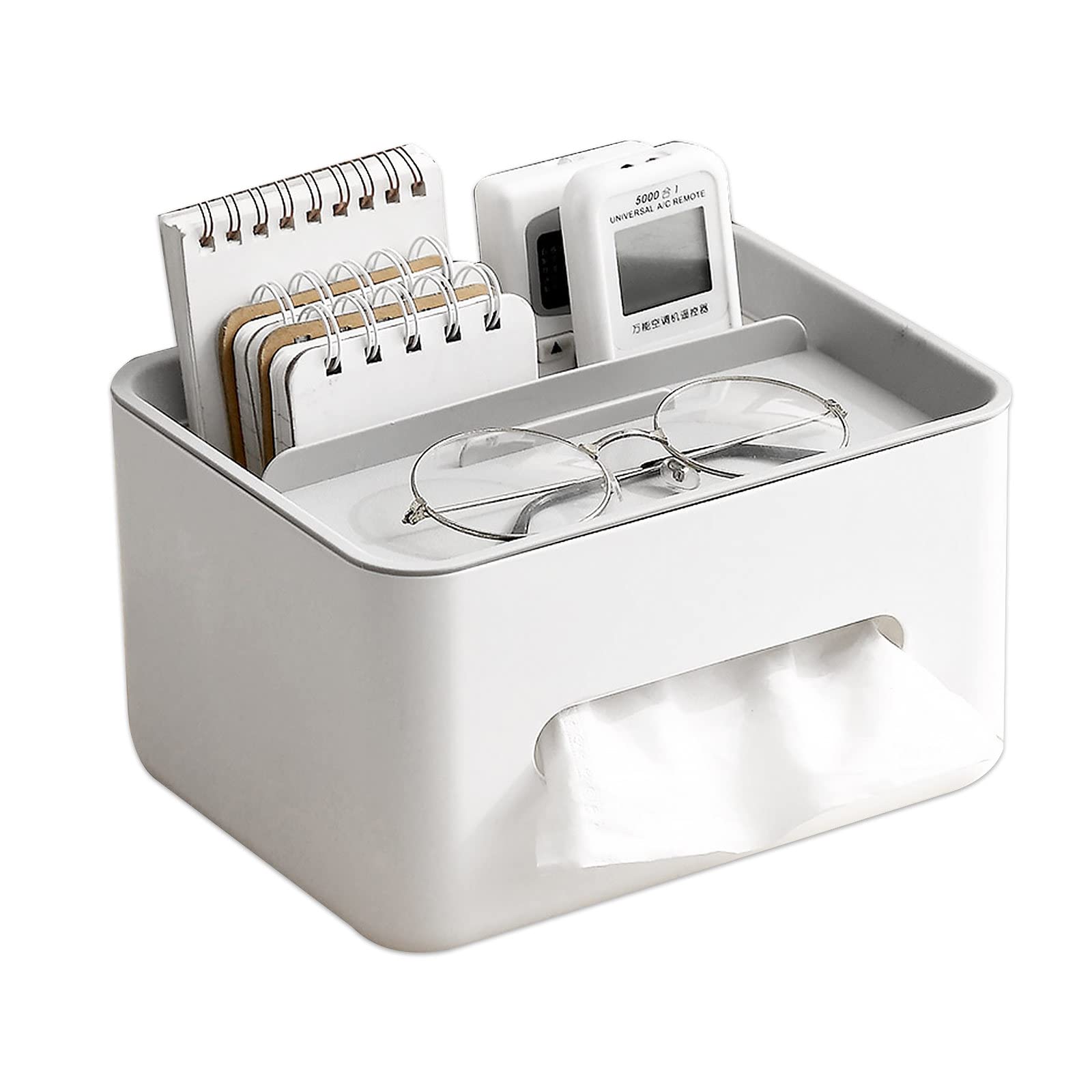 Stylish Rectangular Tissue Box Cover with Storage - Decorative Napkin & Stationery Organizer for Home, Office, Car, or Restaurant (Grey) | Perfect for Living Rooms, Desks, and Vehicles