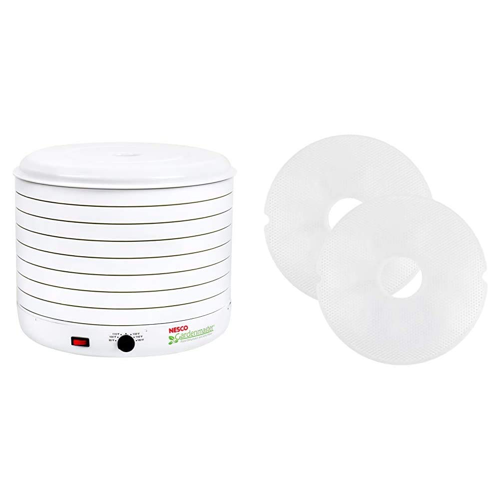 Nesco FD-1018A Gardenmaster Pro Food Dehydrator for Jerky, Fruit, and Healthy Snacks | White Electric Food Dryer | Includes 2 NESCO LM-2-6 Round Plastic Mesh 13.5