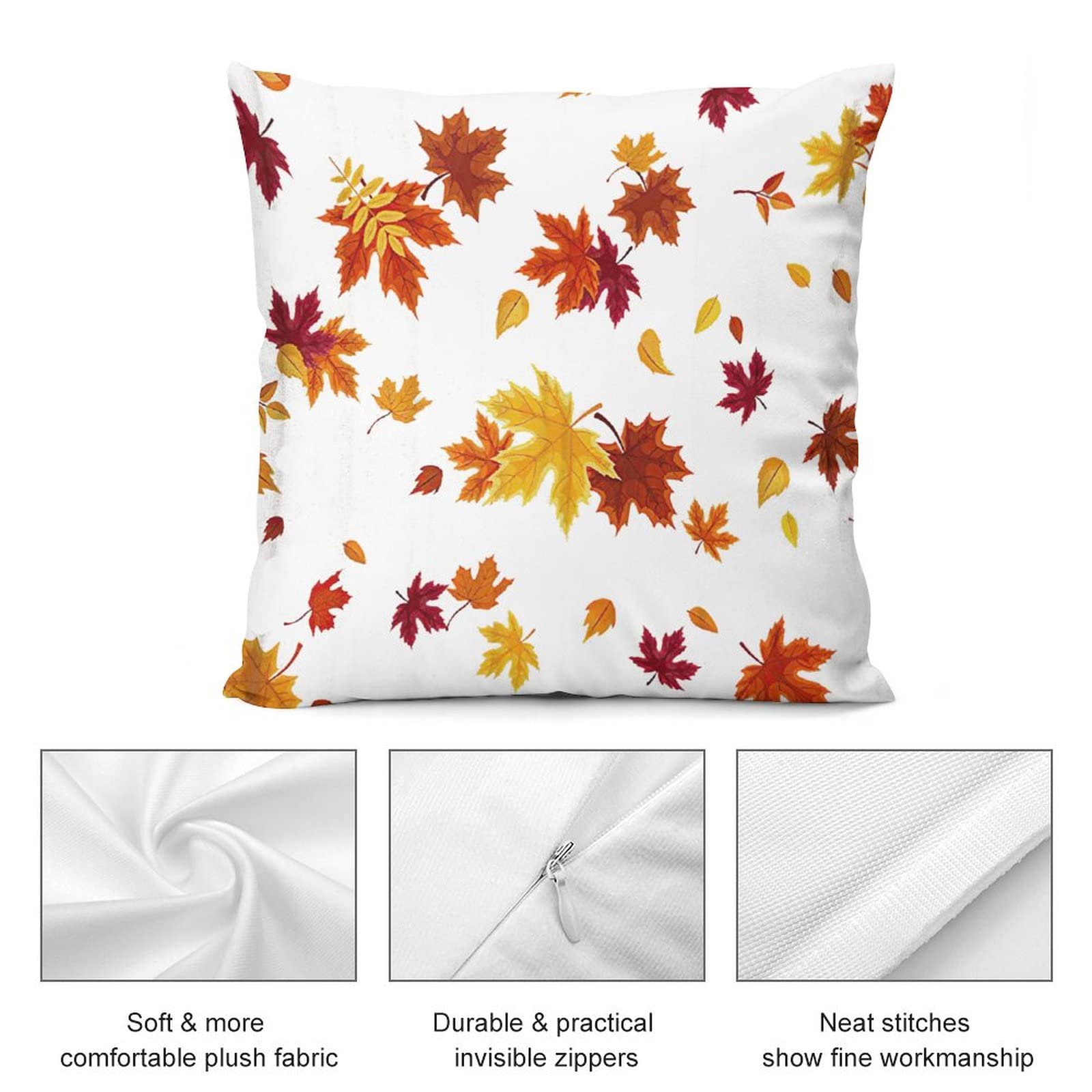 Farmhouse Fall Maple Leaves Pillow Covers 24x24 Inches - Thanksgiving & Holiday Decor Throw Pillow Cases for Couch, Sofa, Bed - Cozy Autumn Home Decor for Living Room & Bedroom