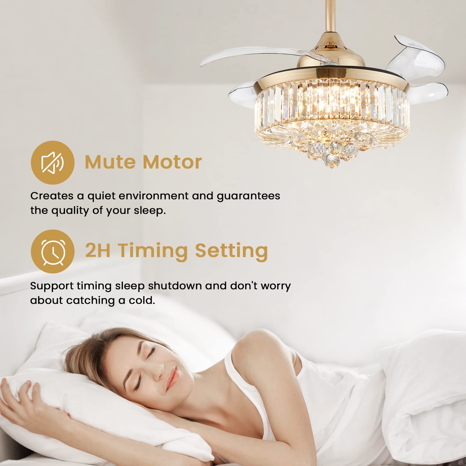 Modern Crystal Ceiling Fan with LED Light - 36