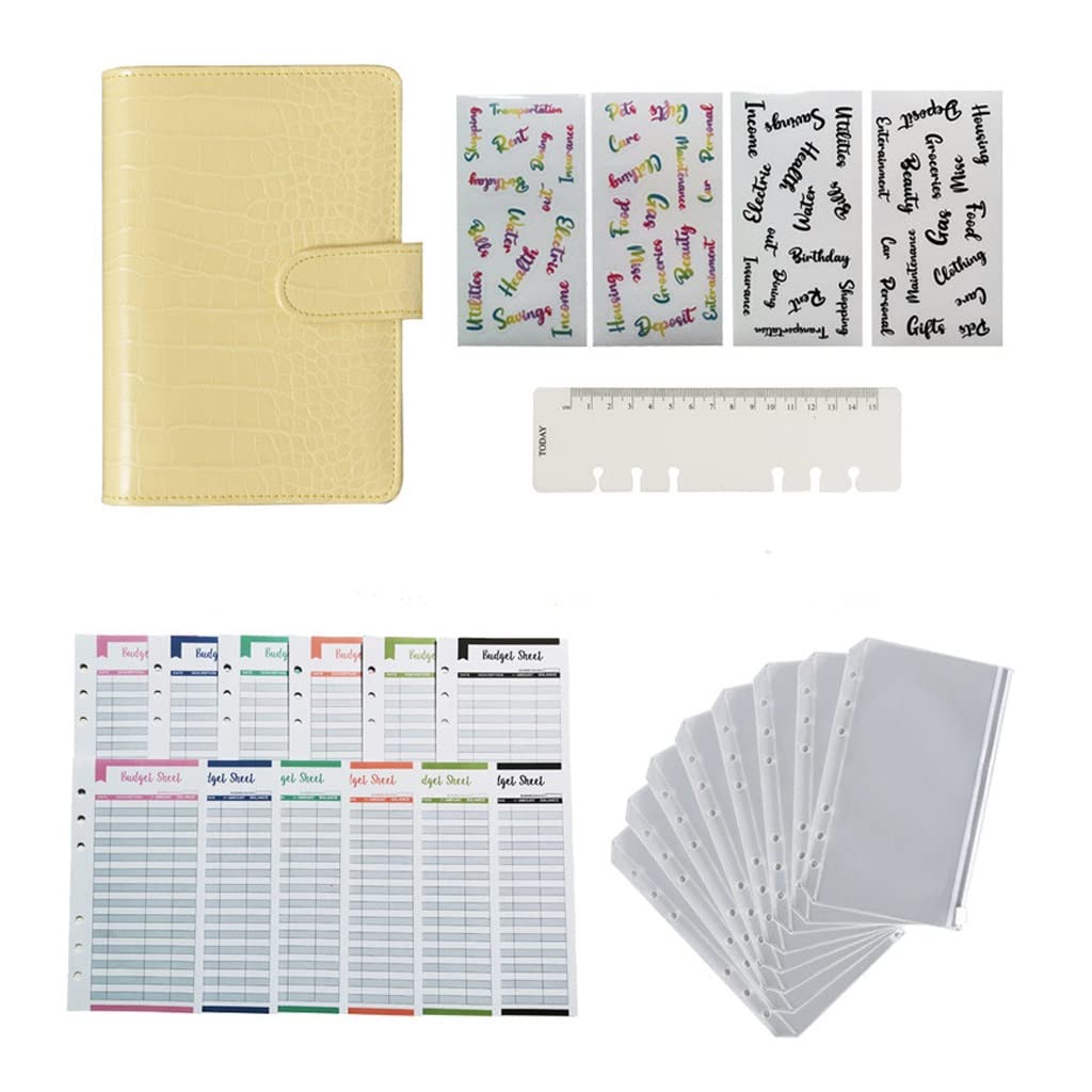 Premium A6 Crocodile PU Leather Notebook Binder - 6 Ring Budget Planner Organizer with Pockets & 12 Expense Sheets (13x18.3cm) - Perfect for Office, School & Travel Organization (Color: F)