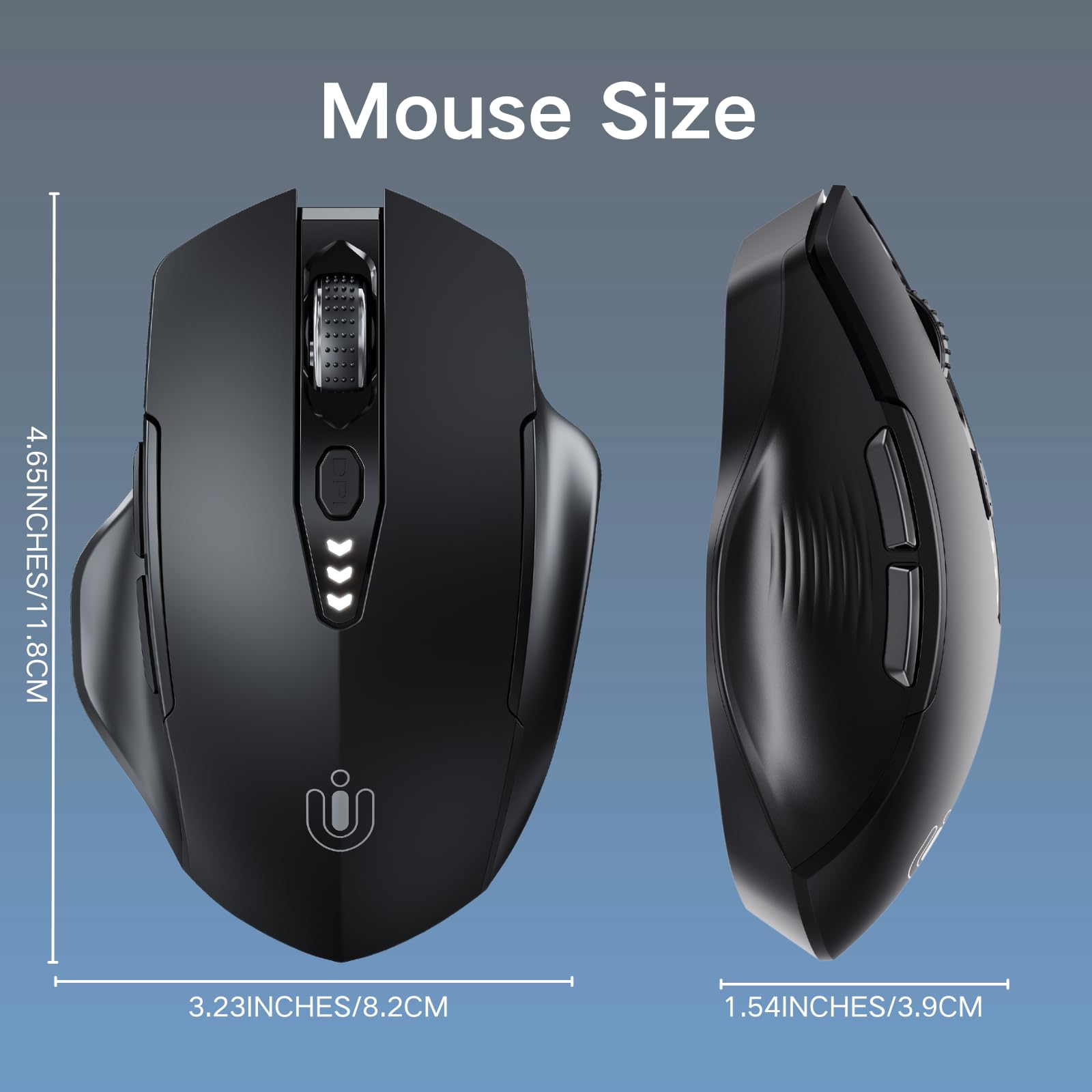 Upgraded 2.4GHz Wireless Mouse with Rechargeable Battery & Visible Battery Level - Ergonomic Computer Mouse with 4 DPI Levels for Laptop, PC, Mac - Matte Black - Perfect for Office, Gaming & Home Use