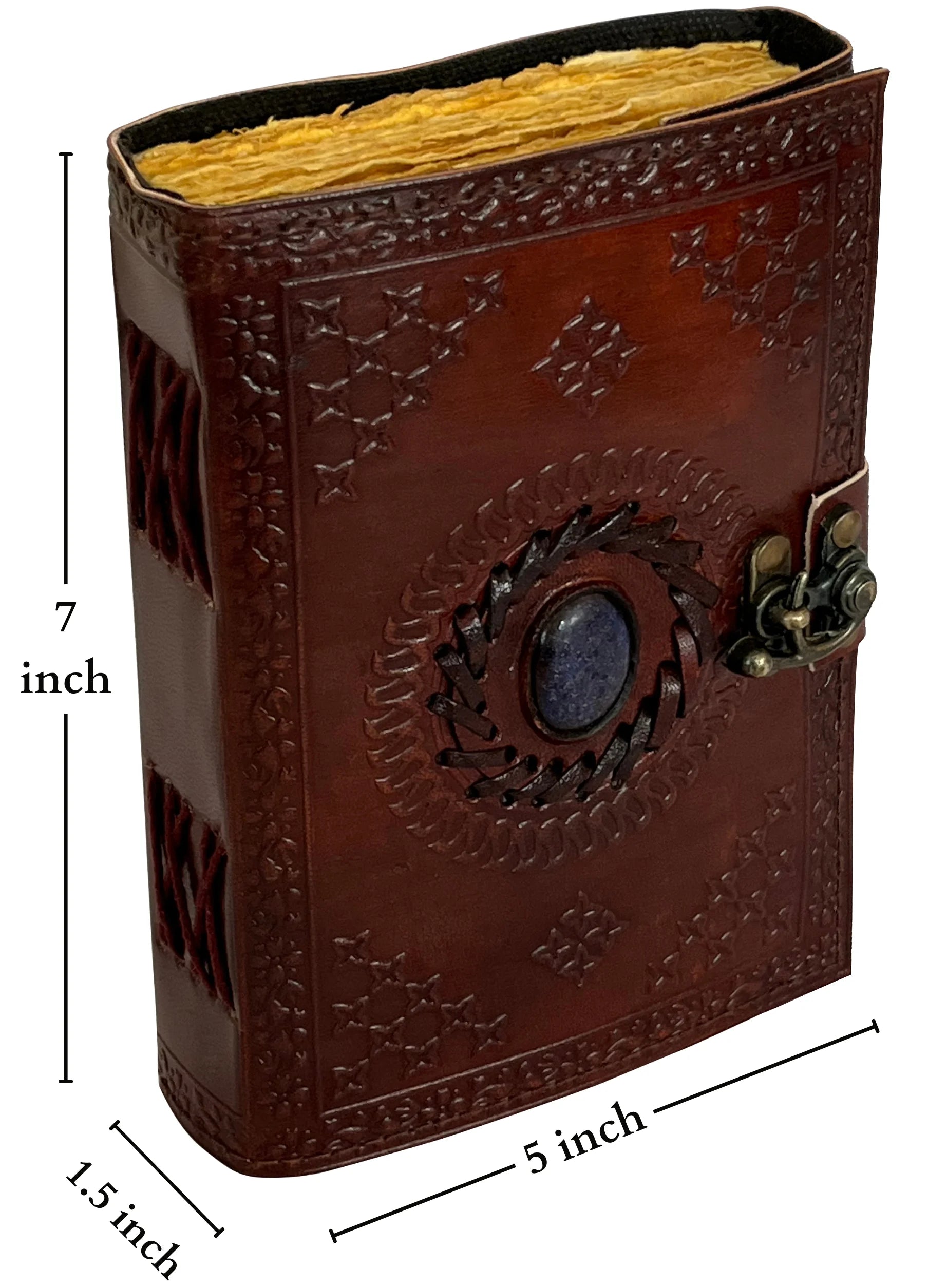 Vintage Leather Journal with Antique Deckle Edge Paper & Semi-Precious Stones - Perfect for Writing, Sketching & Gift Giving
