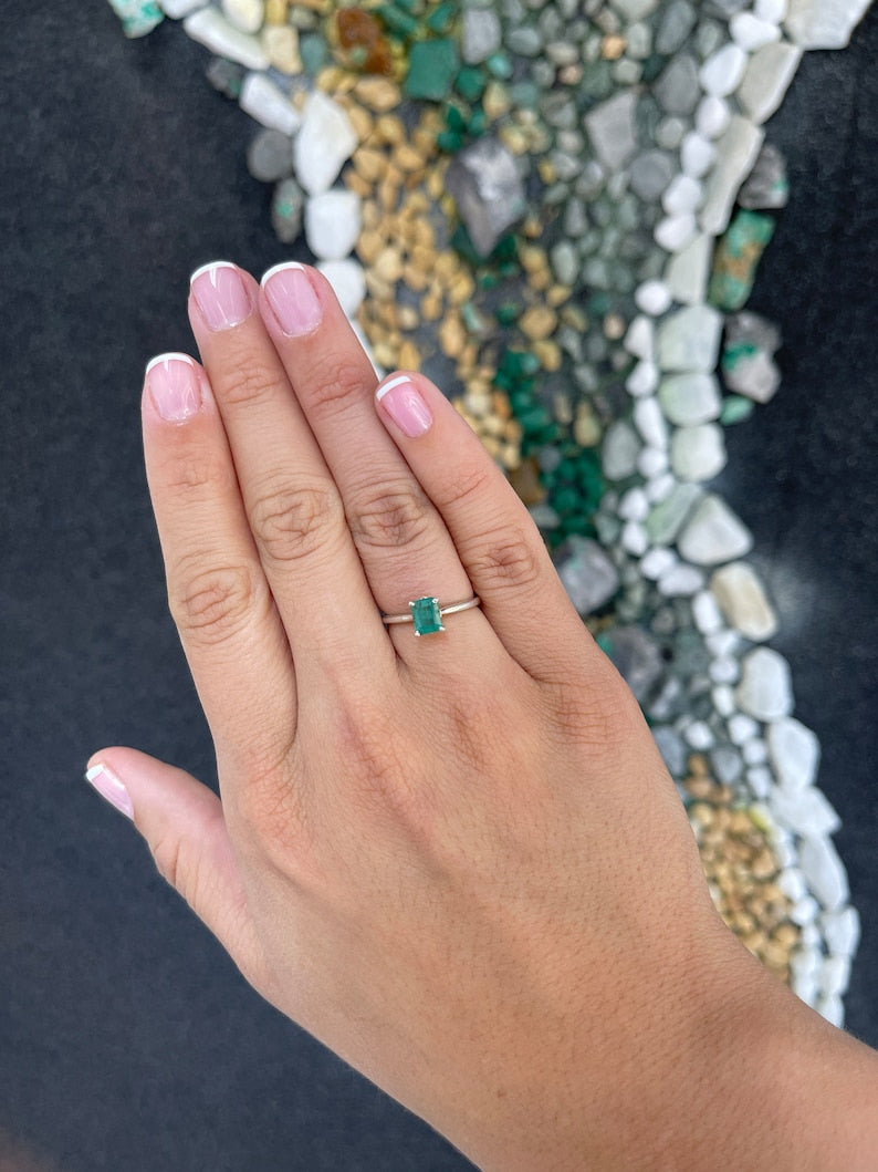 1.0ct Lush Dark Green Emerald Cut Solitaire Ring - 925 Sterling Silver Engagement Ring for Women, Perfect for Anniversary, Proposal & Special Occasions