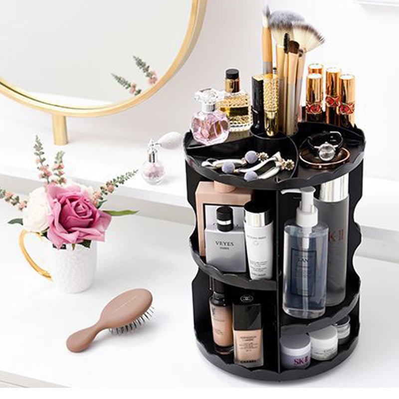 360 Degree Rotating Makeup Organizer - Large Capacity Cosmetic Storage Case with Mirror | Perfect for Vanity, Bathroom & Travel Organization (Model 9006)