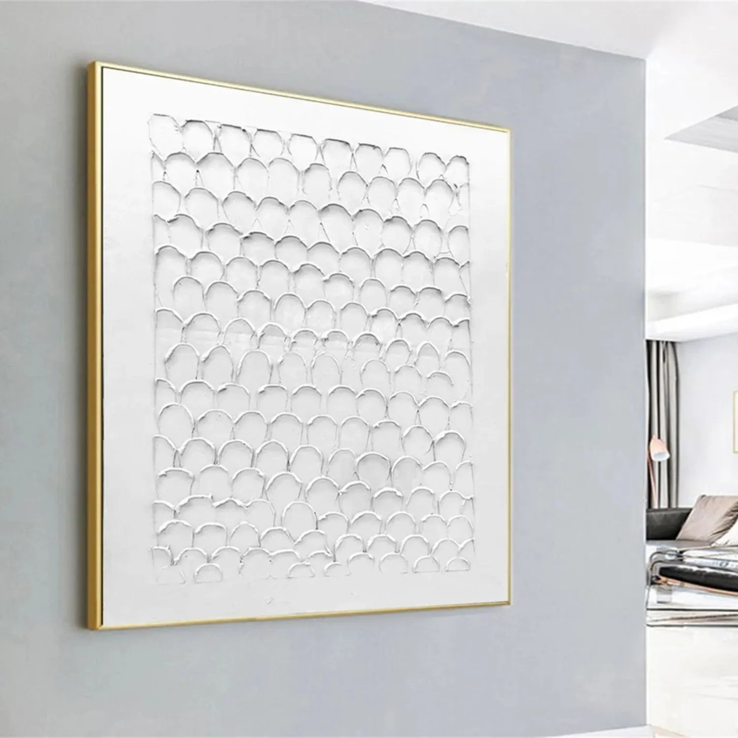 White Minimalist Textured Painting Canvas - Modern Abstract Wall Art for Home & Office Decor #MM275 | Perfect for Living Room, Bedroom & Studio Decorations