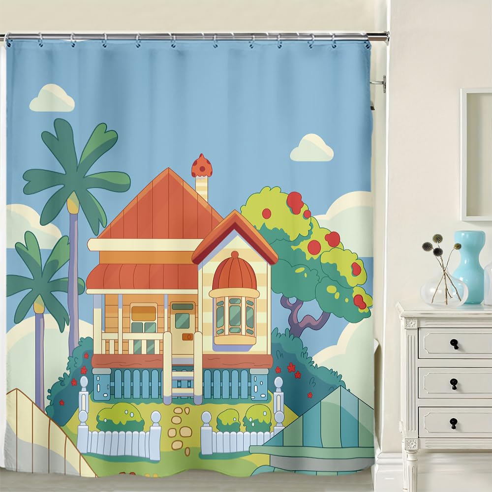 **Blue Kids Dog Theme Shower Curtain - 60