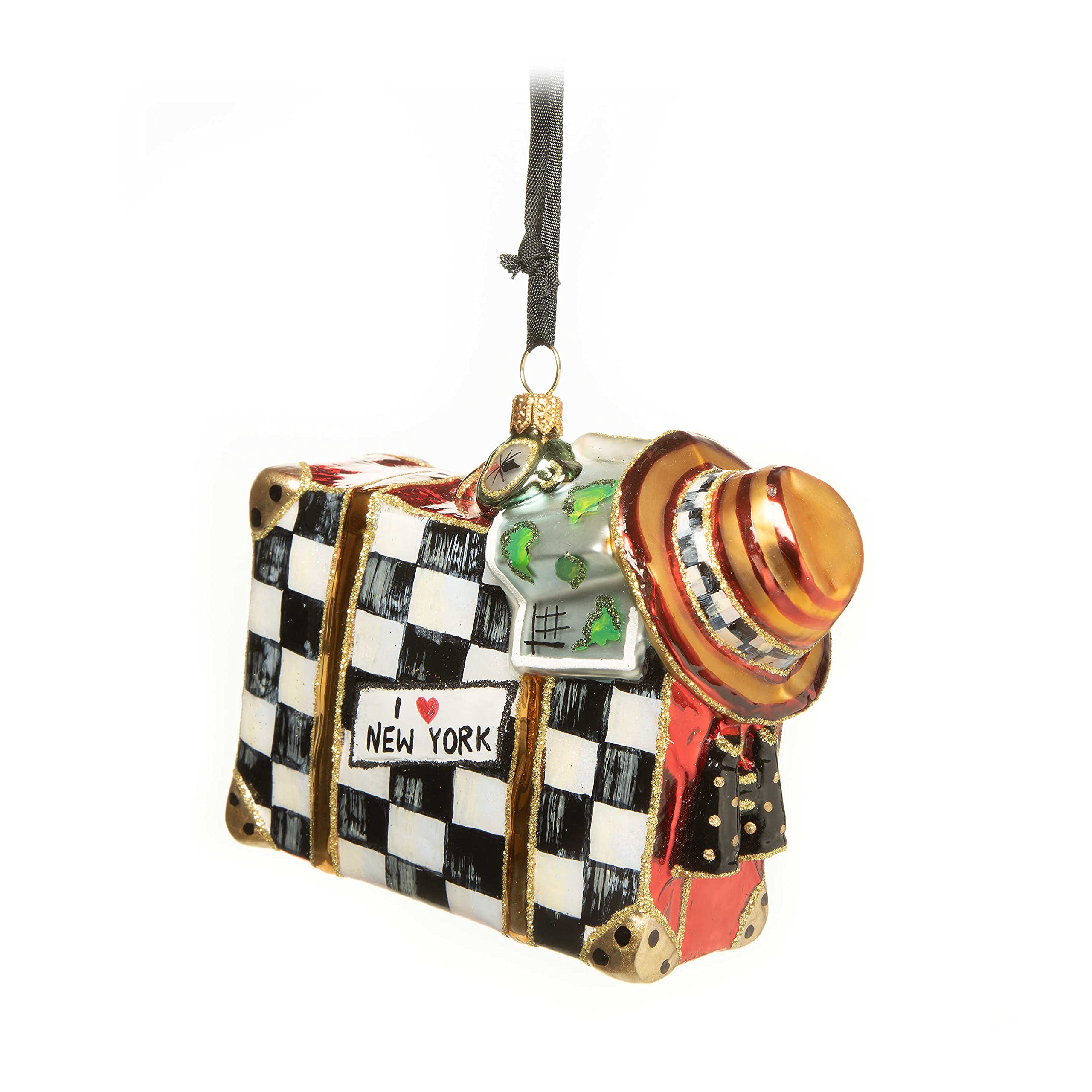 MacKenzie-Childs Handmade Glass Christmas Ornament - Vintage Suitcase Style Holiday Decoration for Tree, Gift & Home Decor